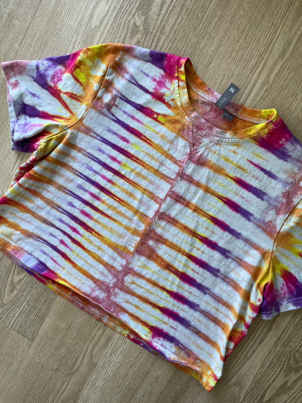 XXL Women's Sweaty Betty Handmade Tie Dye Crop Top | One-Of-a-Kind Multicolored Short Sleeve