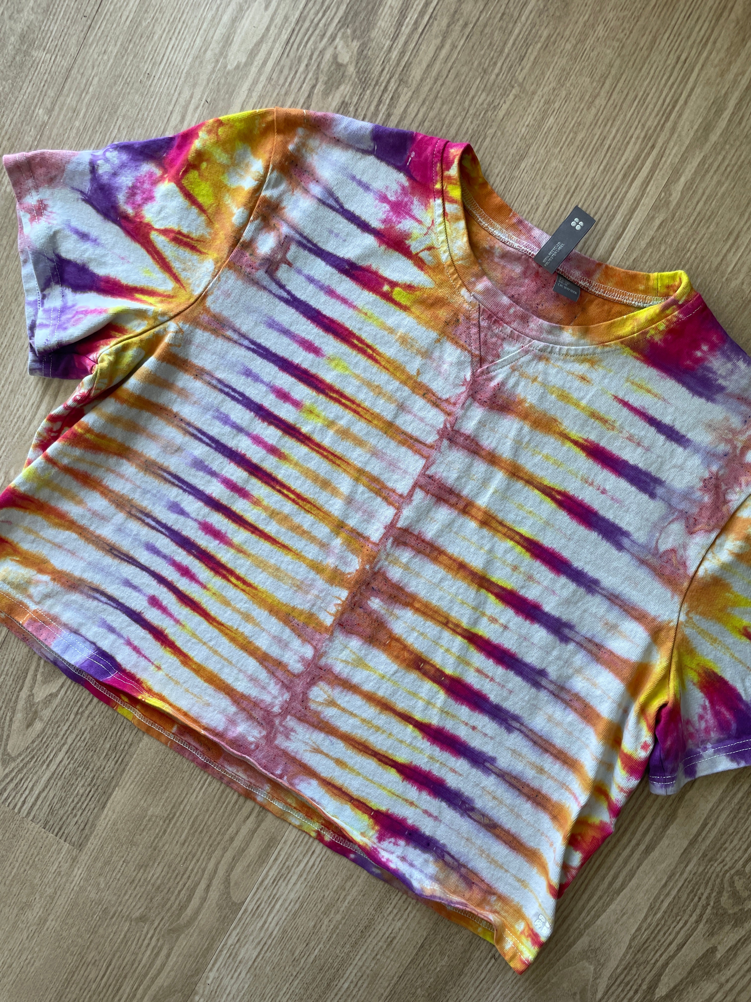 XXL Women's Sweaty Betty Handmade Tie Dye Crop Top | One-Of-a-Kind Multicolored Short Sleeve