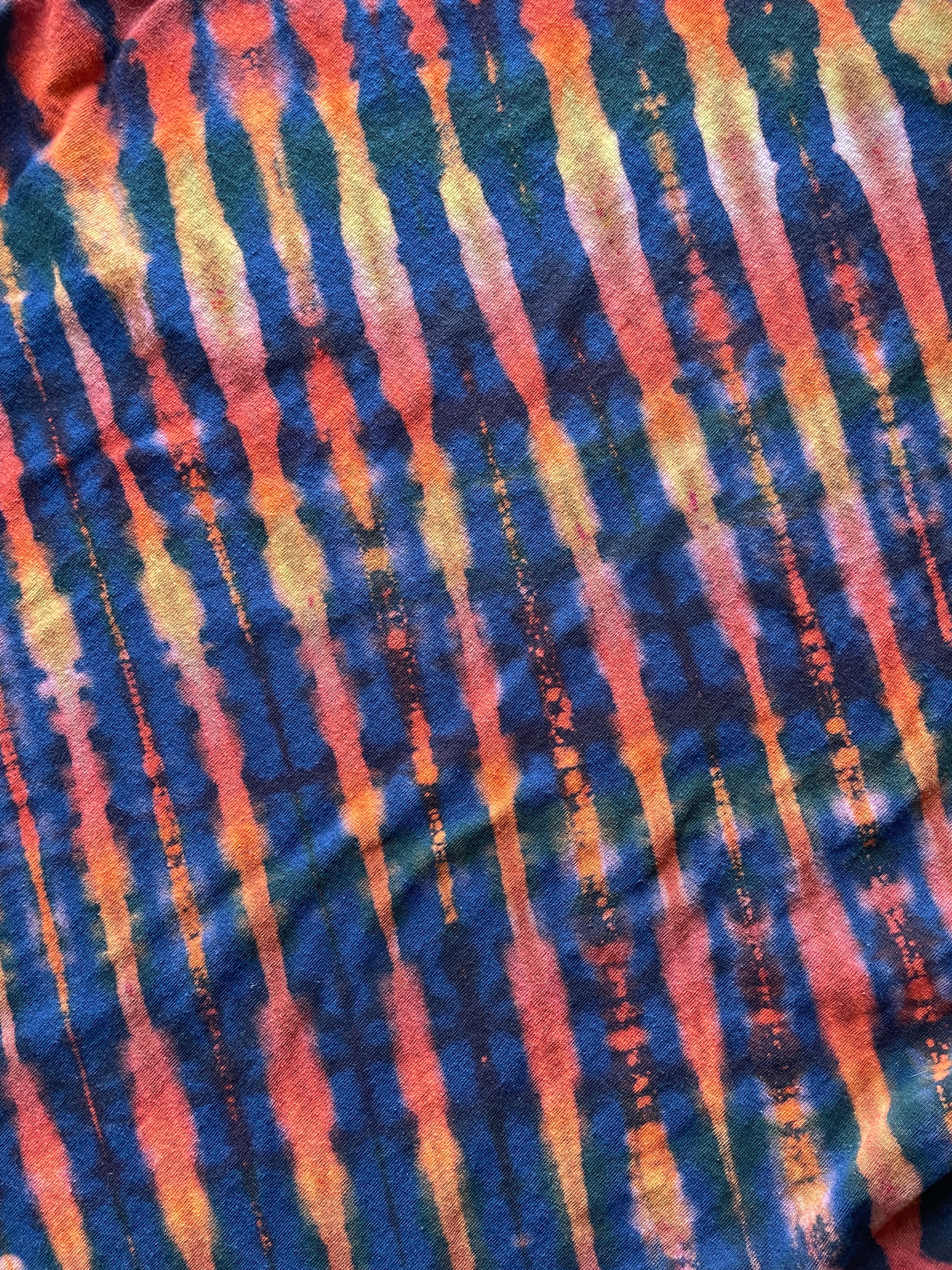 XL Men's Send It Skull Handmade Reverse Tie Dye Short Sleeve T-Shirt | One-Of-a-Kind Upcycled Navy Blue and Orange Graphic Tee