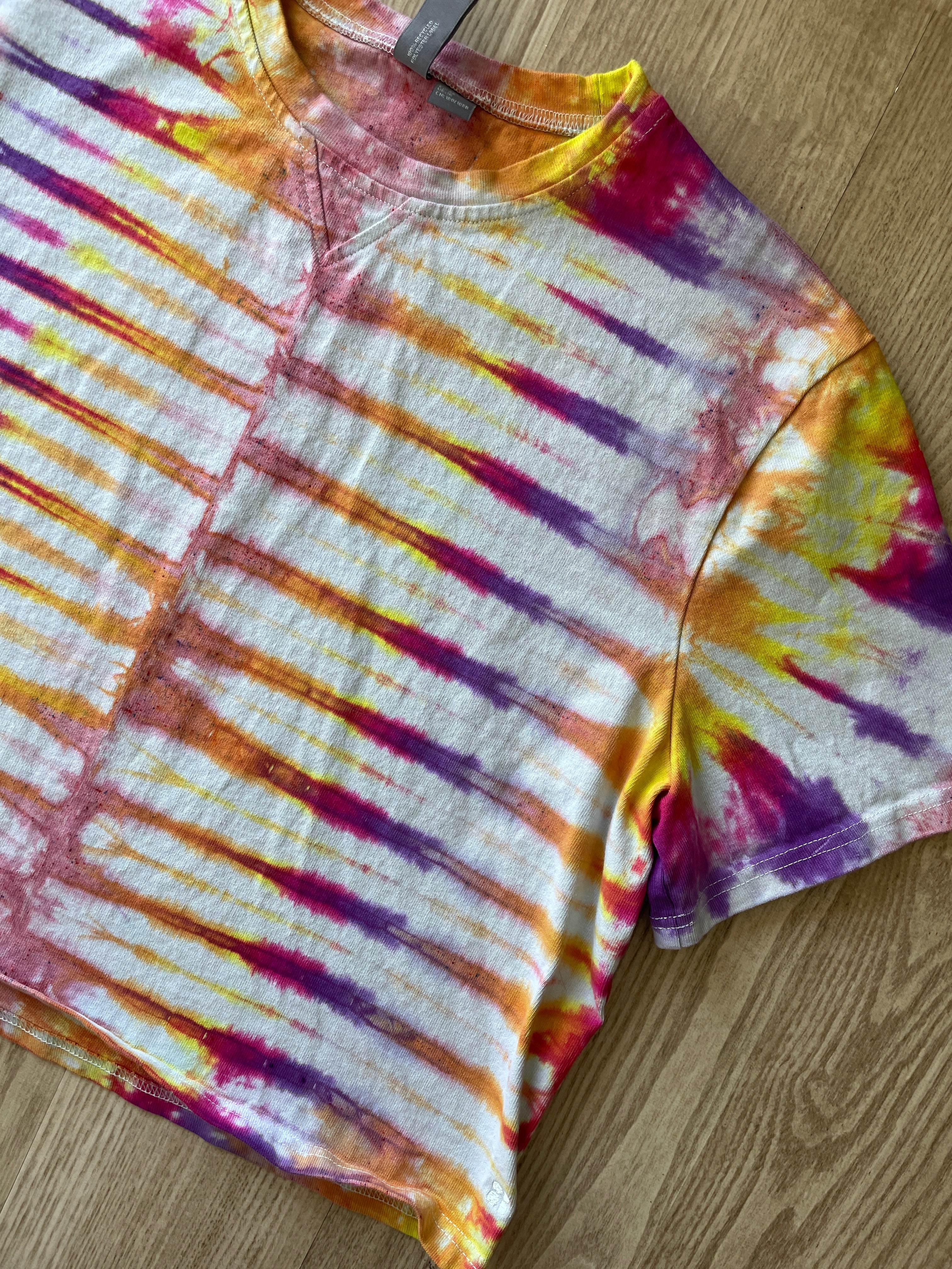 XXL Women's Sweaty Betty Handmade Tie Dye Crop Top | One-Of-a-Kind Multicolored Short Sleeve