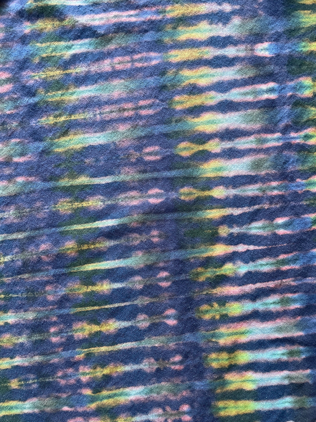 XL Men's Send It Skull Handmade Reverse Tie Dye Short Sleeve T-Shirt | One-Of-a-Kind Upcycled Navy Blue and Green Top