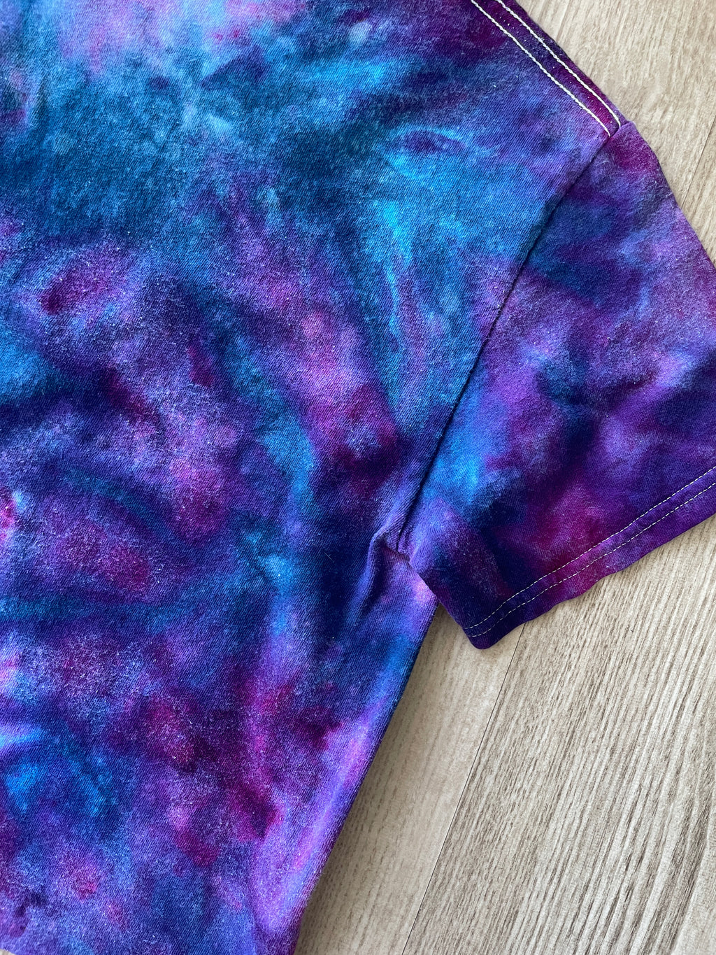 Small Men’s Mickey Mouse Handmade Galaxy Tie Dye Cropped T-Shirt | Blue and Purple Ice Dye Tie Dye Short Sleeve Crop Top