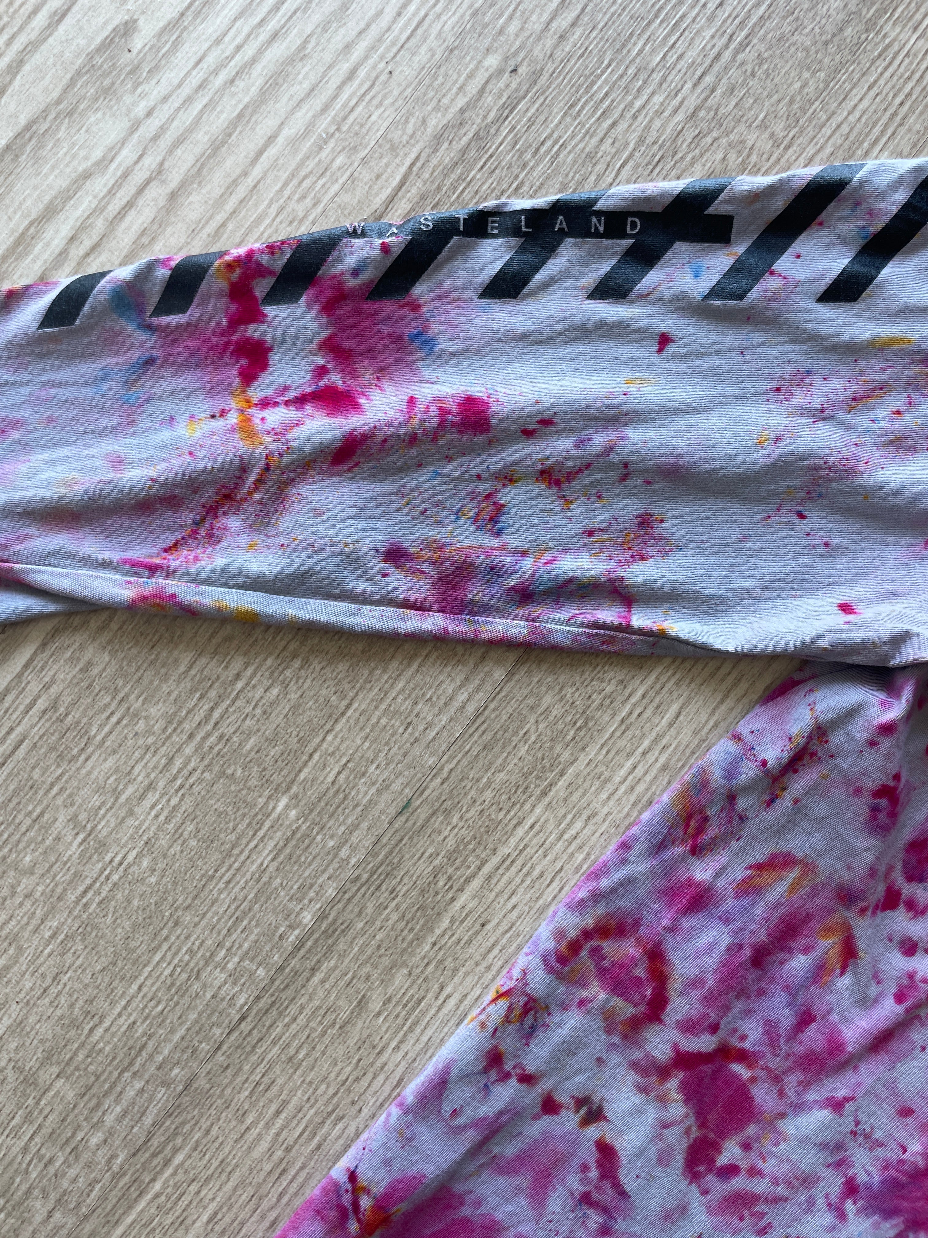 LARGE Men’s Cotton:On Los Angeles/New York Wasteland Handmade Tie Dye Long Sleeve T-Shirt | One-Of-a-Kind Gray and Pink Short Sleeve