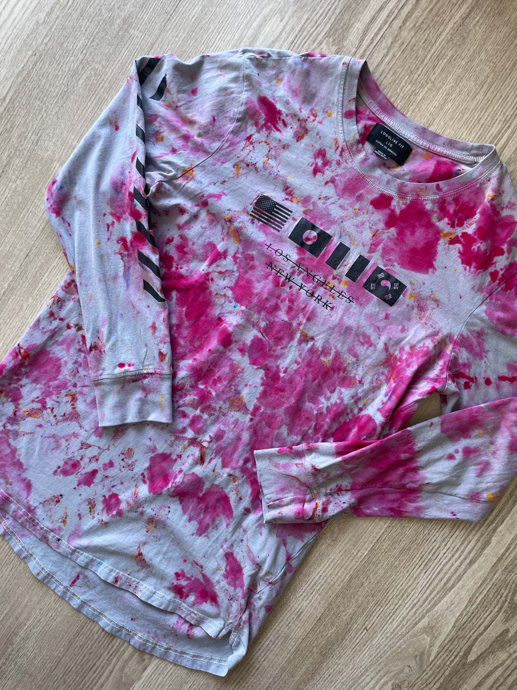 LARGE Men’s Cotton:On Los Angeles/New York Wasteland Handmade Tie Dye Long Sleeve T-Shirt | One-Of-a-Kind Gray and Pink Short Sleeve