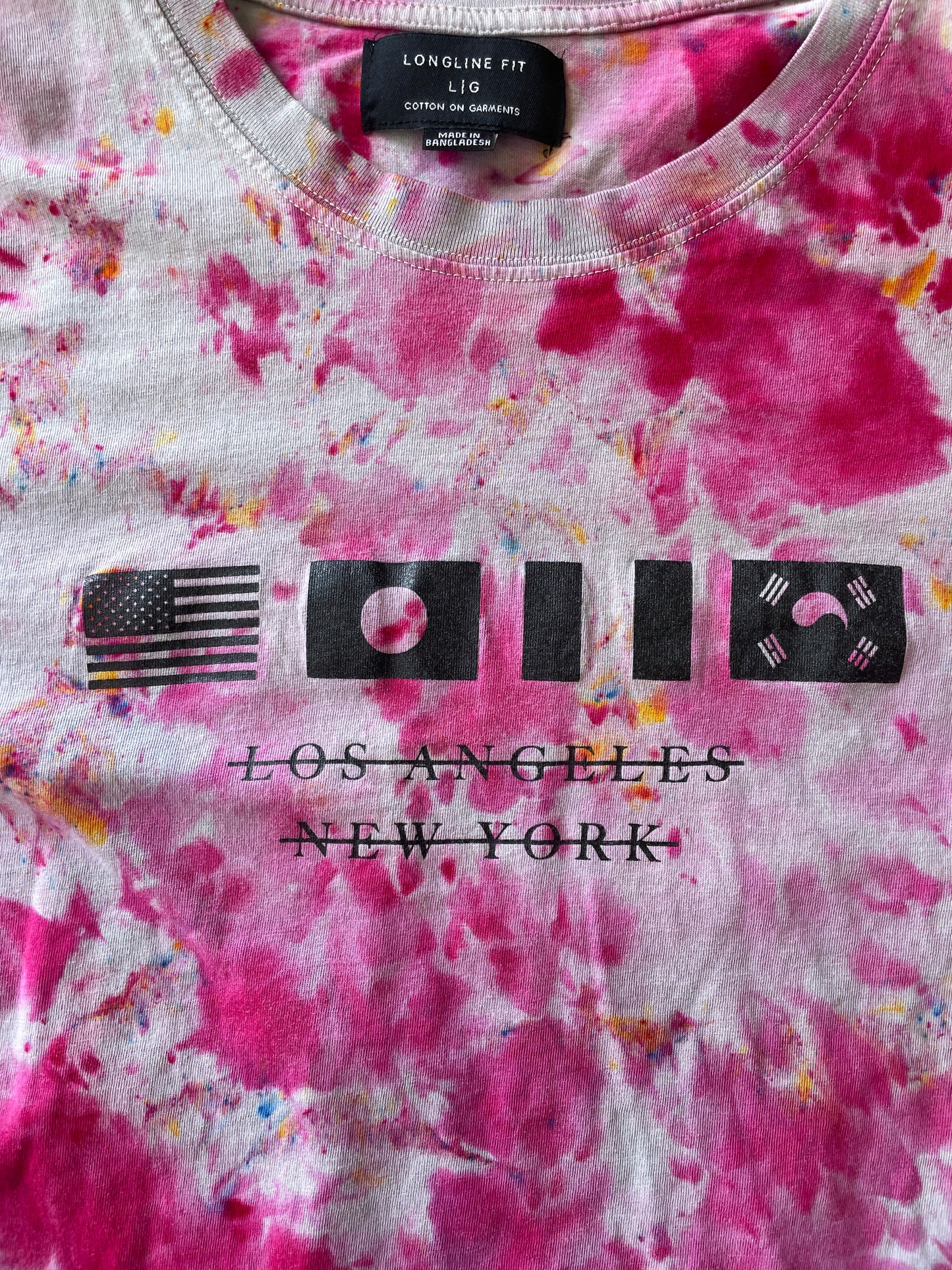 LARGE Men’s Cotton:On Los Angeles/New York Wasteland Handmade Tie Dye Long Sleeve T-Shirt | One-Of-a-Kind Gray and Pink Short Sleeve