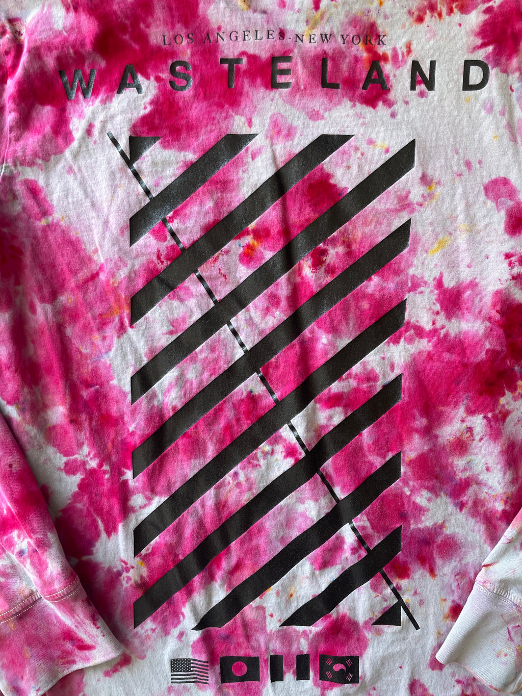 LARGE Men’s Cotton:On Los Angeles/New York Wasteland Handmade Tie Dye Long Sleeve T-Shirt | One-Of-a-Kind Gray and Pink Short Sleeve