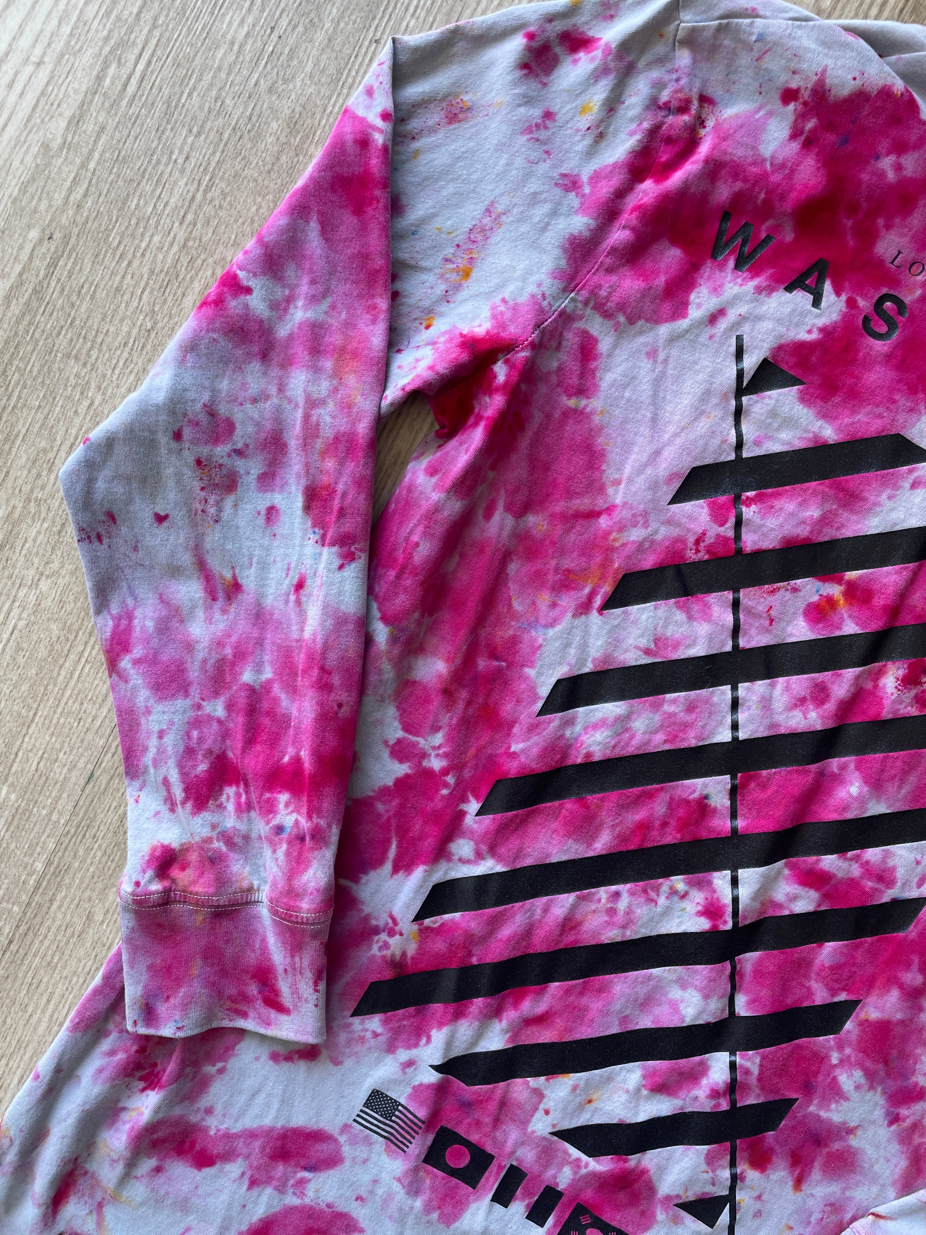 LARGE Men’s Cotton:On Los Angeles/New York Wasteland Handmade Tie Dye Long Sleeve T-Shirt | One-Of-a-Kind Gray and Pink Short Sleeve