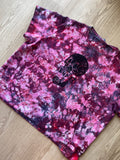 2/3XL Women's Send It Skull Handmade Reverse Tie Dye Short Sleeve T-Shirt | One-Of-a-Kind Upcycled Maroon, Pink, and Black Crumpled Top