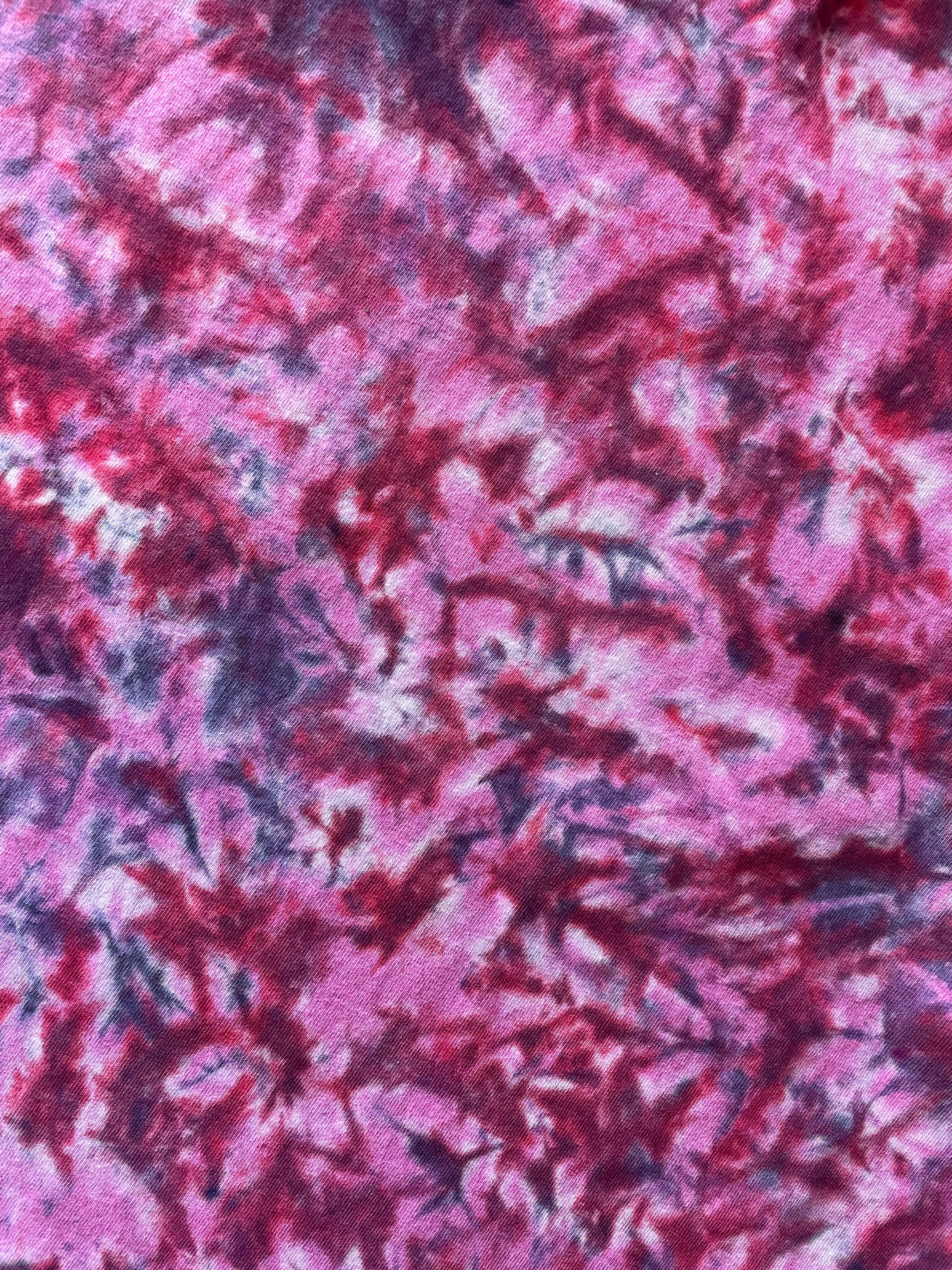 2/3XL Women's Send It Skull Handmade Reverse Tie Dye Short Sleeve T-Shirt | One-Of-a-Kind Upcycled Maroon, Pink, and Black Crumpled Top