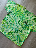 3XL Men’s Climbing Shoe Handmade Tie Dyed T-Shirt | One-Of-a-Kind Yellow, Blue, and Green Crumpled Short Sleeve
