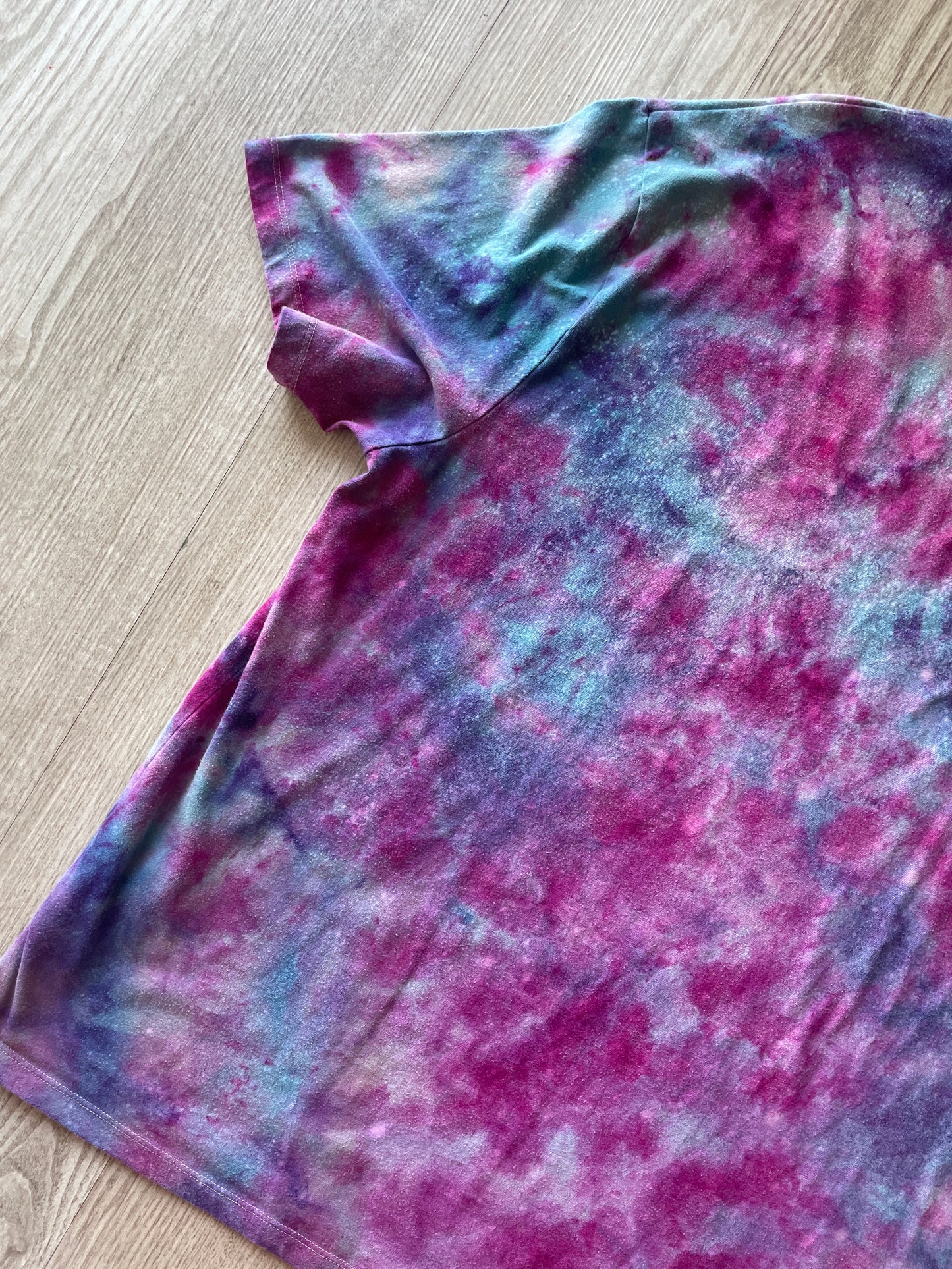 2XL Men's Handprinted Snakes and Vines Galaxy Tie Dye Short Sleeve T-Shirt | One-Of-a-Kind Upcycled Purple, Pink, and Blue Ice Dye Top