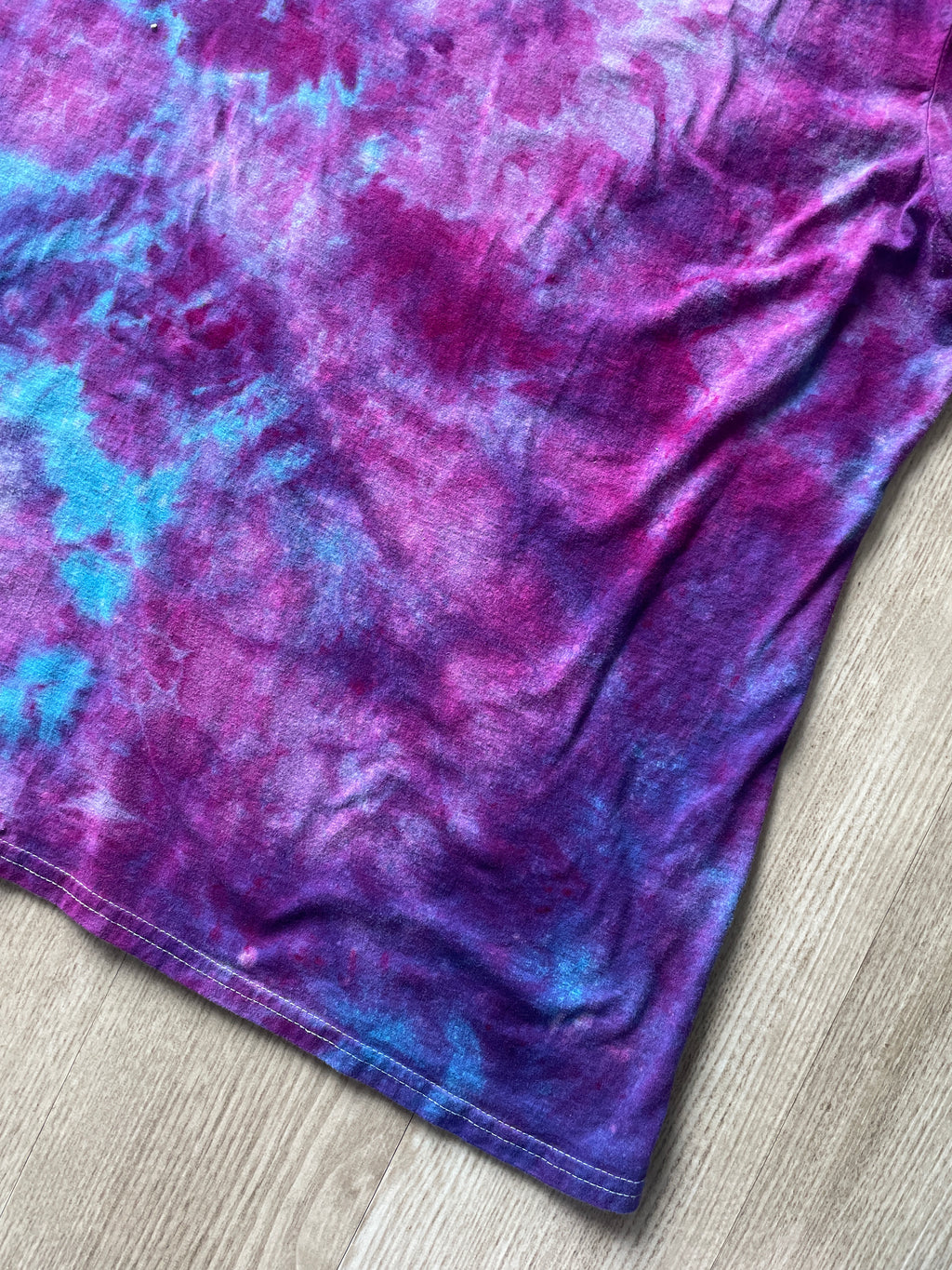 2X Juniors' Handprinted Snakes and Vines Galaxy Tie Dye Short Sleeve T-Shirt | One-Of-a-Kind Upcycled Purple, Pink, and Blue Ice Dye Top
