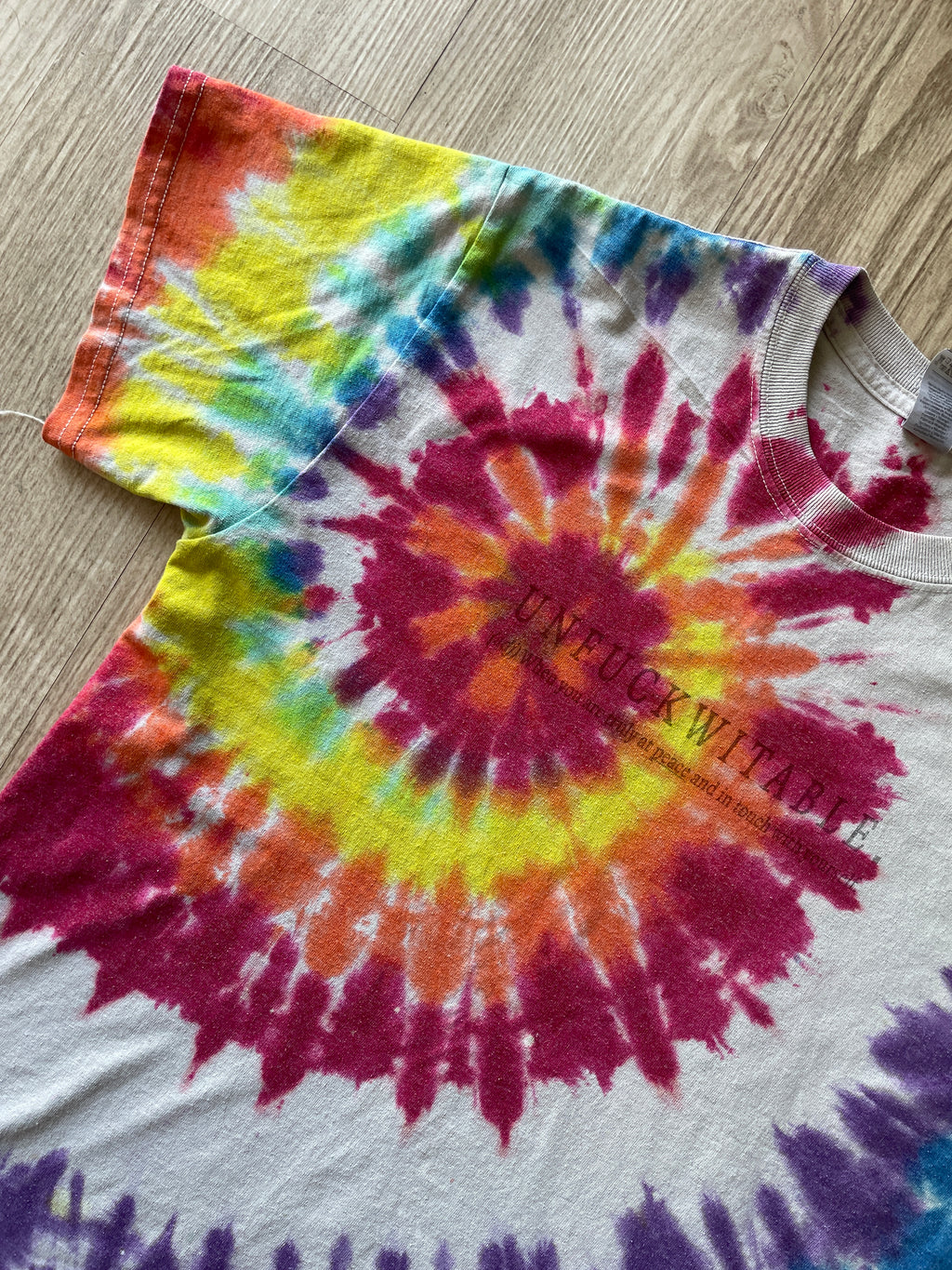MEDIUM Men’s UNFUCKWITABLE Rainbow Spiral Tie Dye Short Sleeve T-Shirt | One-Of-a-Kind Upcycled, Handmade Top