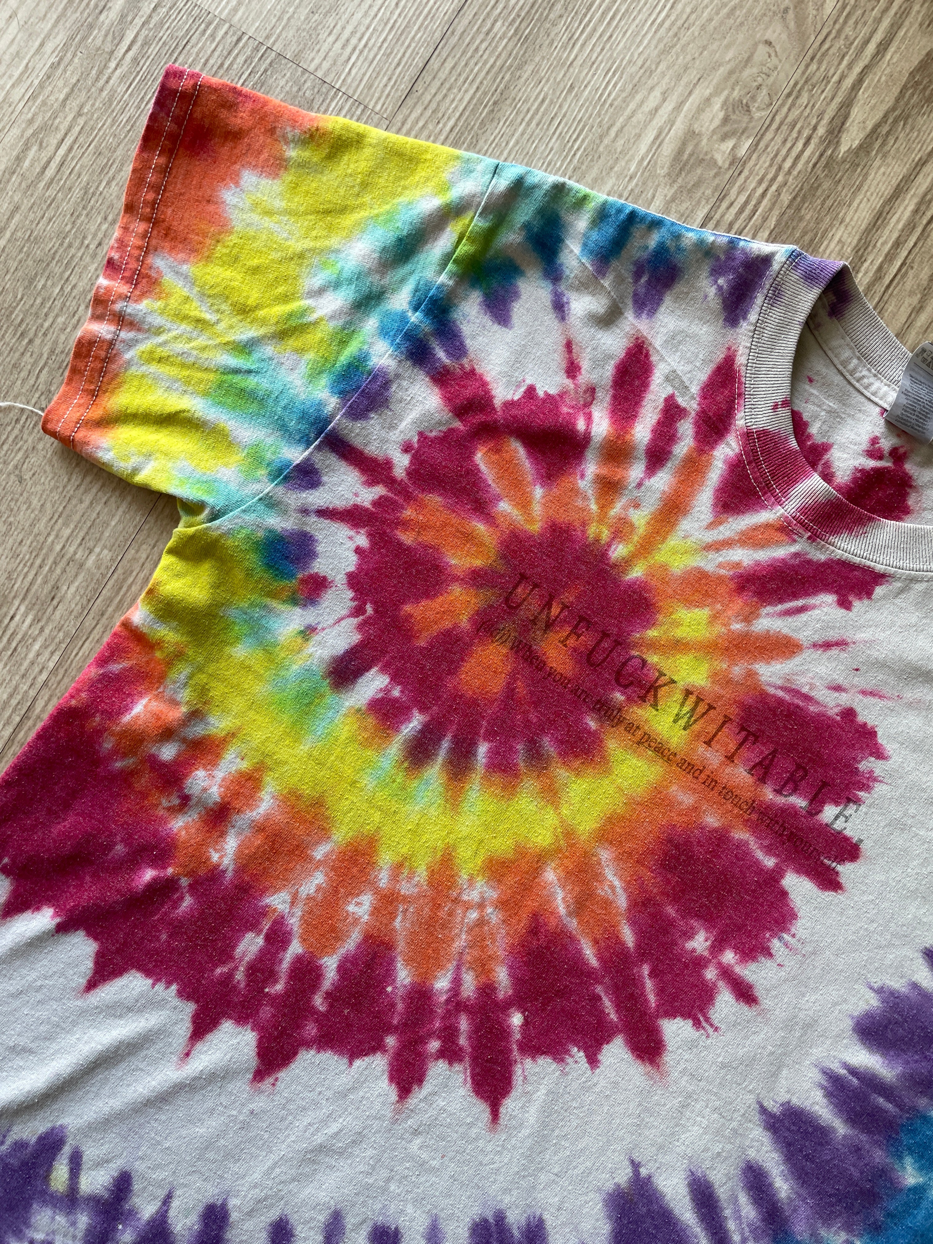 MEDIUM Men’s UNFUCKWITABLE Rainbow Spiral Tie Dye Short Sleeve T-Shirt | One-Of-a-Kind Upcycled, Handmade Top