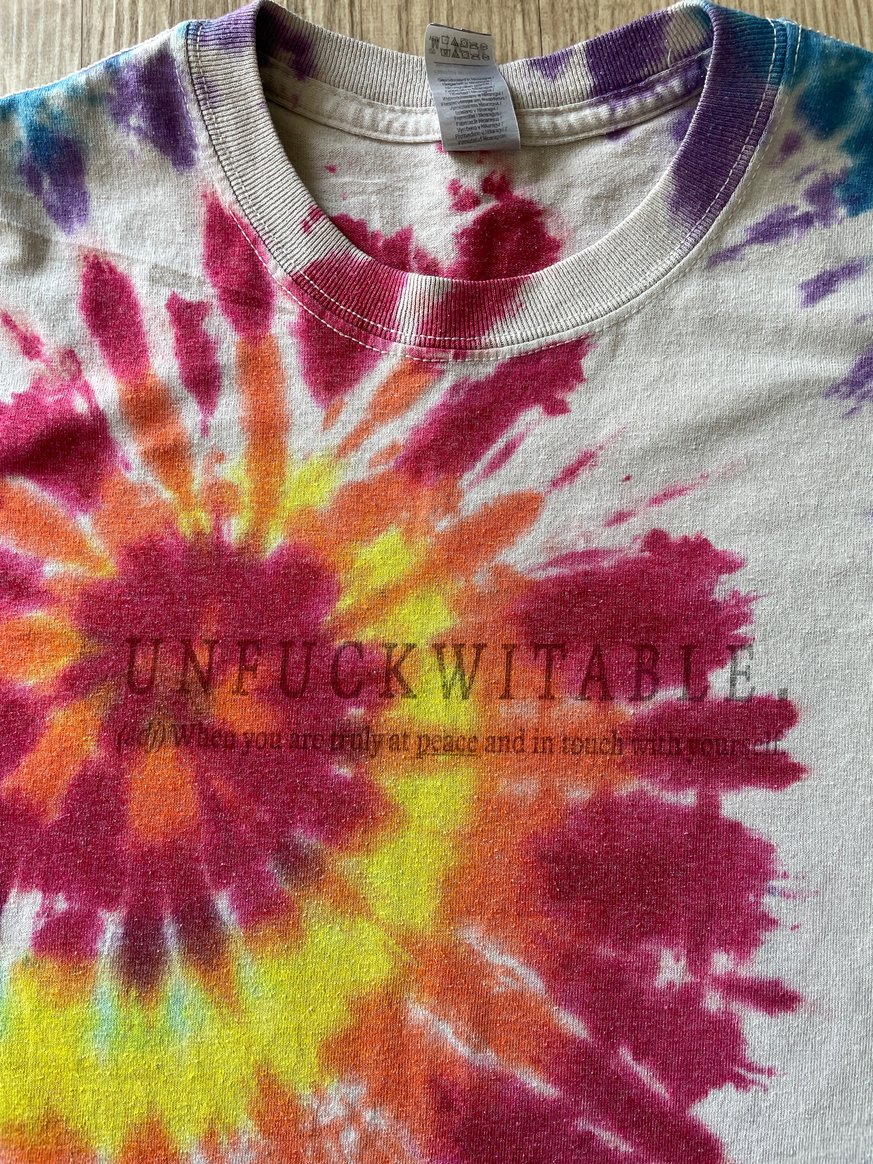 MEDIUM Men’s UNFUCKWITABLE Rainbow Spiral Tie Dye Short Sleeve T-Shirt | One-Of-a-Kind Upcycled, Handmade Top