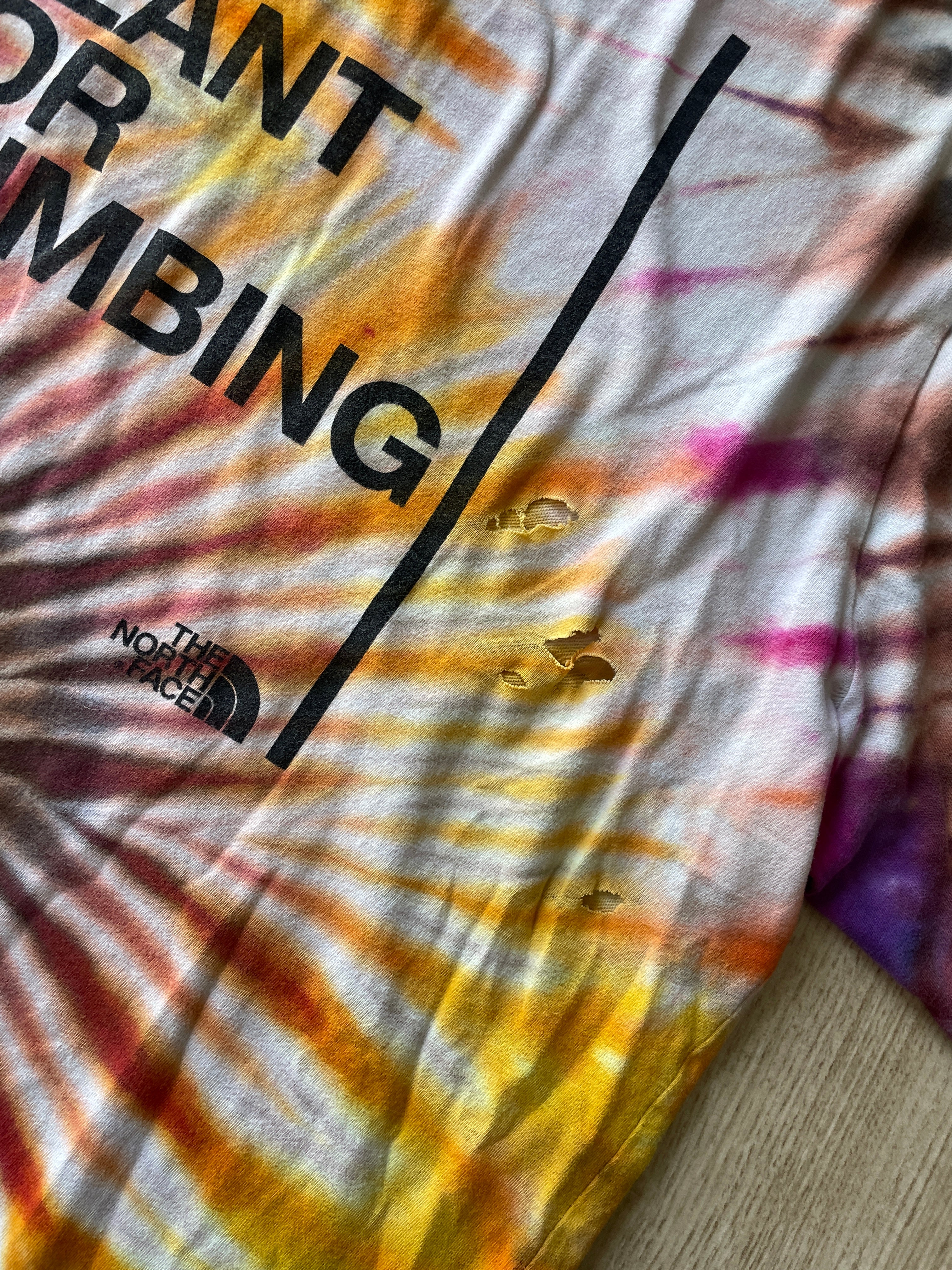 LARGE Men’s The North Face Walls Are Meant for Climbing Tie Dye Long Sleeve T-Shirt | One-Of-a-Kind Upcycled Warm Tones Handmade Reverse Tie Dye Top