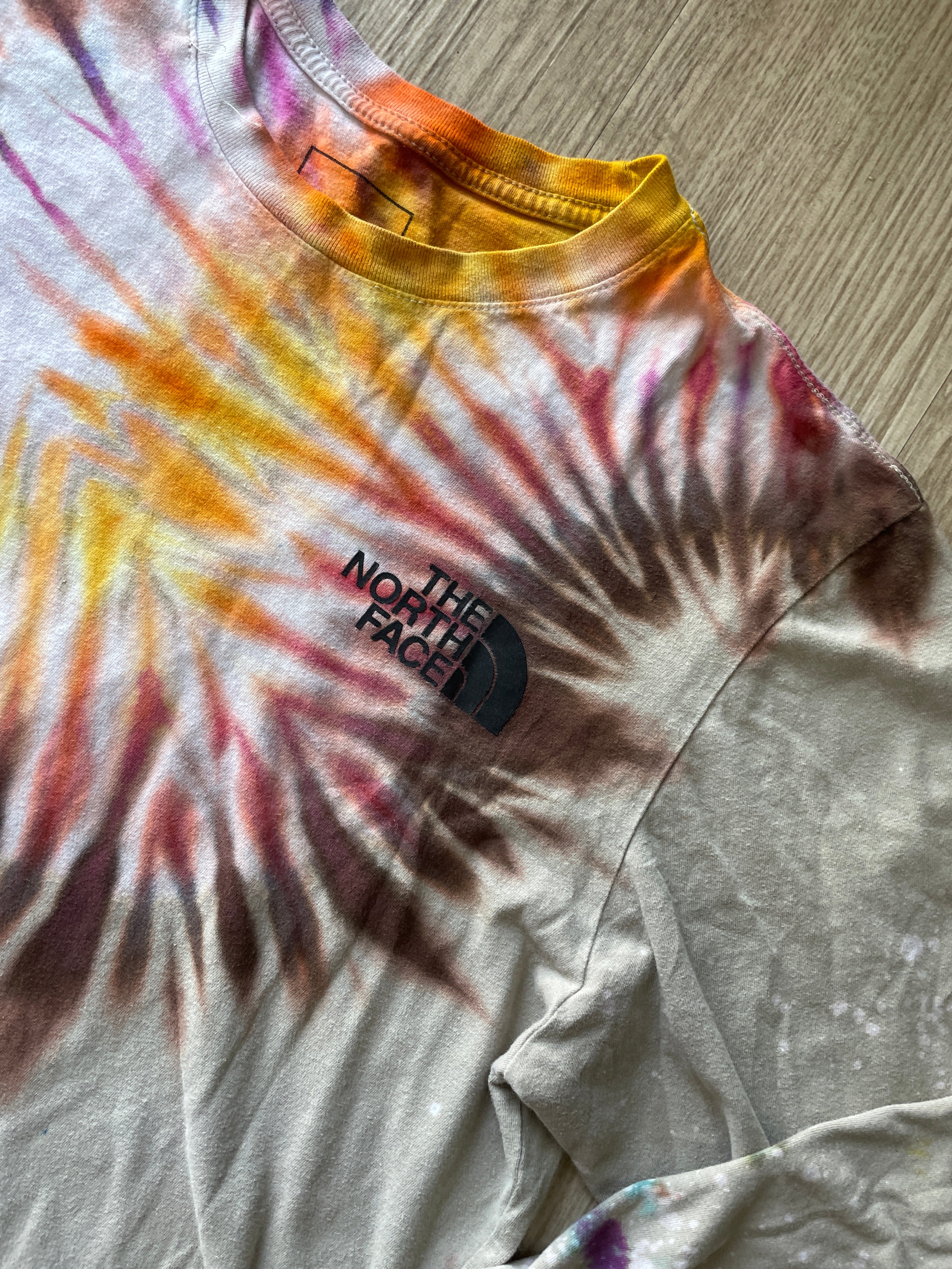 LARGE Men’s The North Face Walls Are Meant for Climbing Tie Dye Long Sleeve T-Shirt | One-Of-a-Kind Upcycled Warm Tones Handmade Reverse Tie Dye Top
