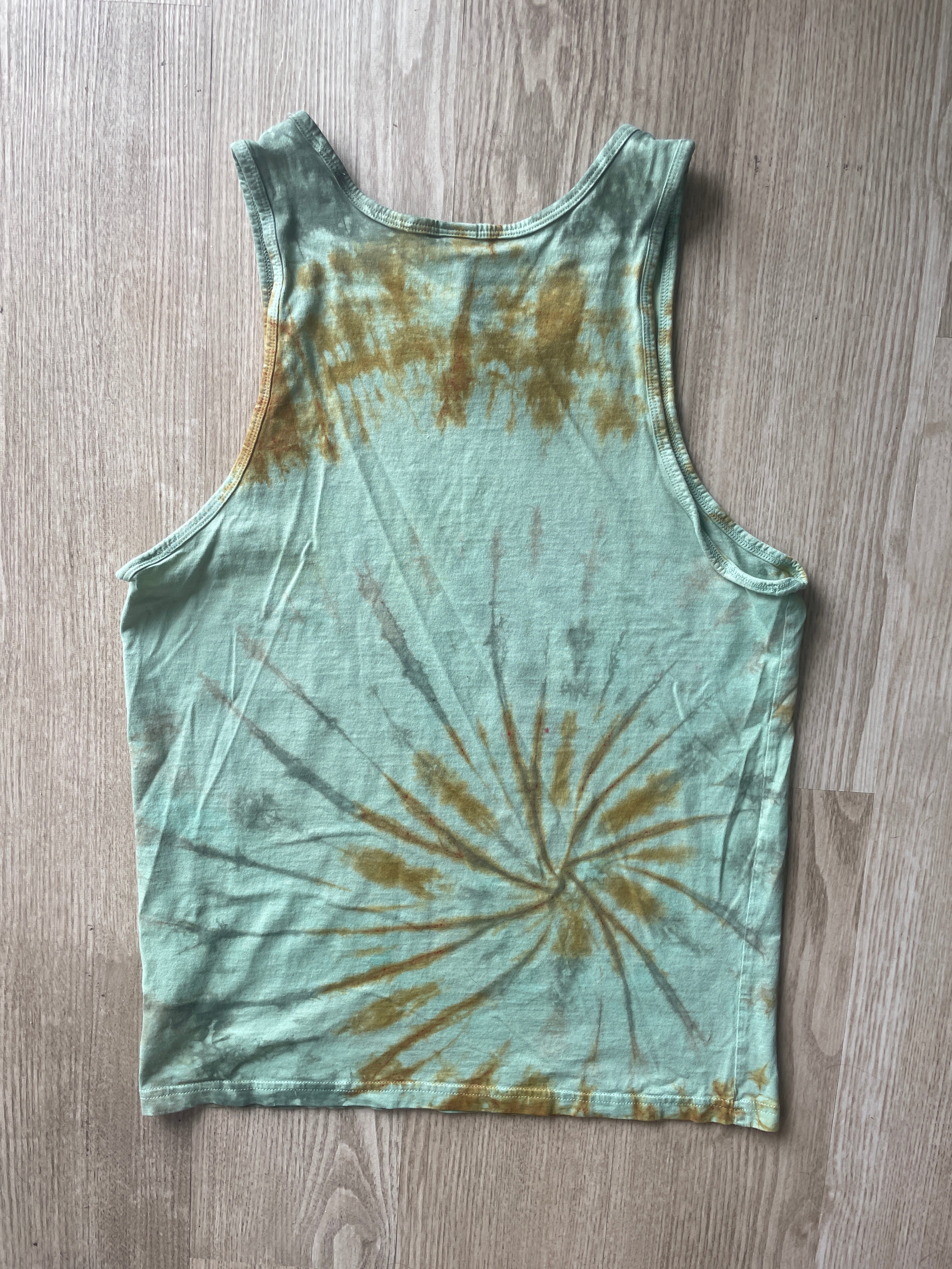 XS Men’s Mountain Hardwear Keep Earth Awesome Handmade Tie Dye Tank Top | One-Of-a-Kind Green Earth Tones Short Sleeve