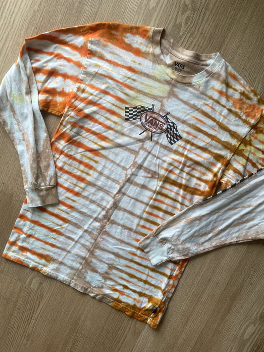 MEDIUM Men’s Vans Checkerboard Handmade Tie Dye T-Shirt | One-Of-a-Kind Orange and Brown Earth Tones Long Sleeve