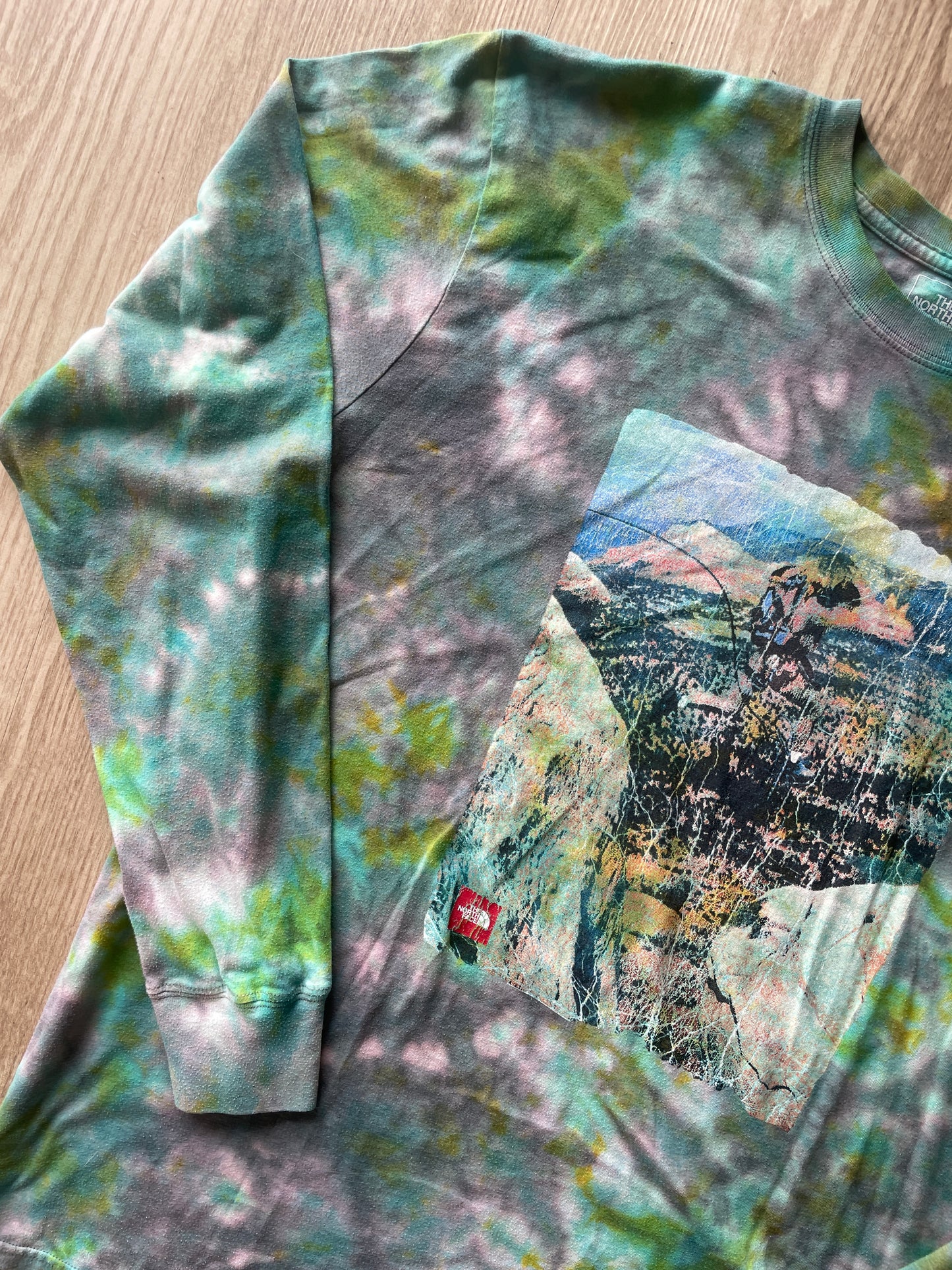 XL Men’s The North Face Desert Landscape Handmade Tie Dye T-Shirt | One-Of-a-Kind Shades of Green Earth Tones Long Sleeve