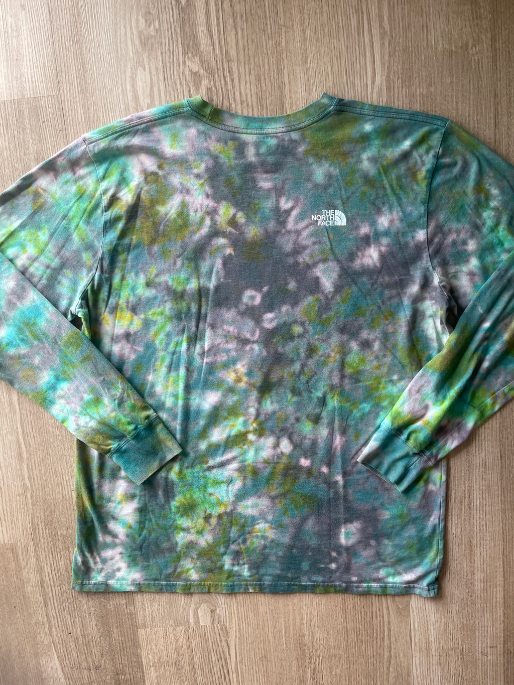 XL Men’s The North Face Desert Landscape Handmade Tie Dye T-Shirt | One-Of-a-Kind Shades of Green Earth Tones Long Sleeve
