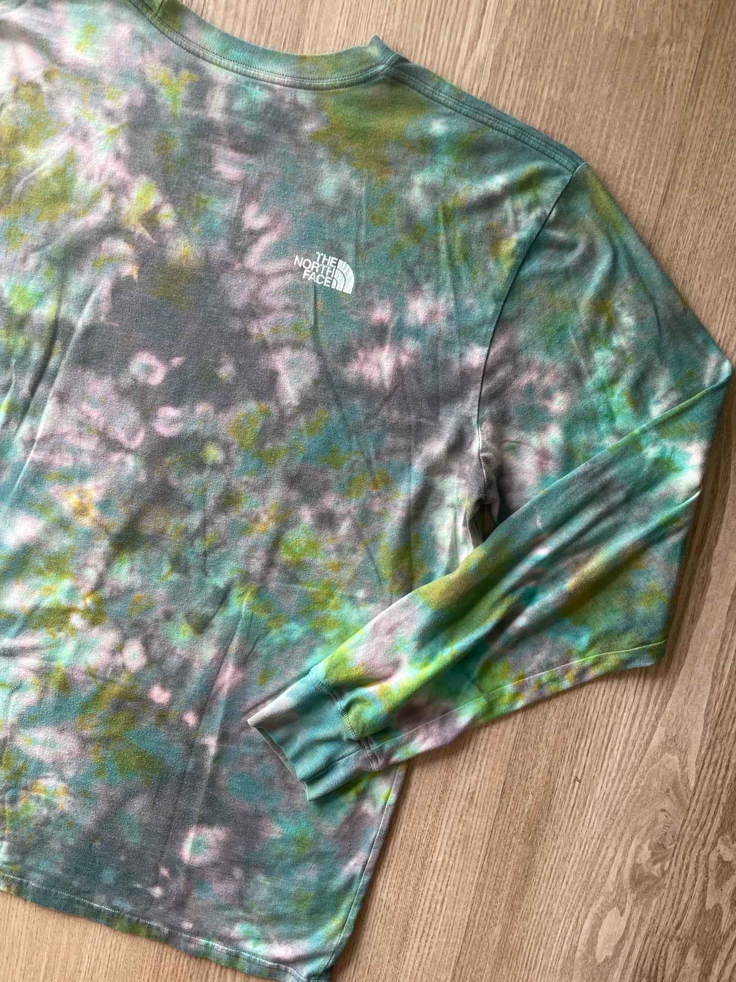 XL Men’s The North Face Desert Landscape Handmade Tie Dye T-Shirt | One-Of-a-Kind Shades of Green Earth Tones Long Sleeve
