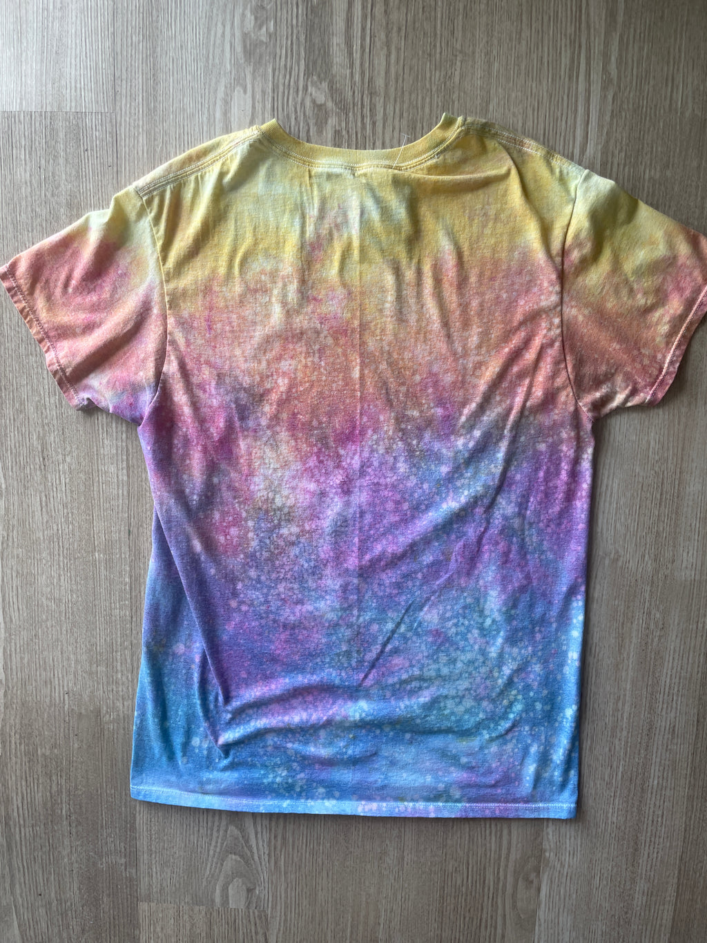 MEDIUM Men's Saguaro Cactus Sunrise Galaxy Tie Dye T-Shirt | One-Of-a-Kind Pastel Blue, Pink, and Yellow Crumpled Short Sleeve