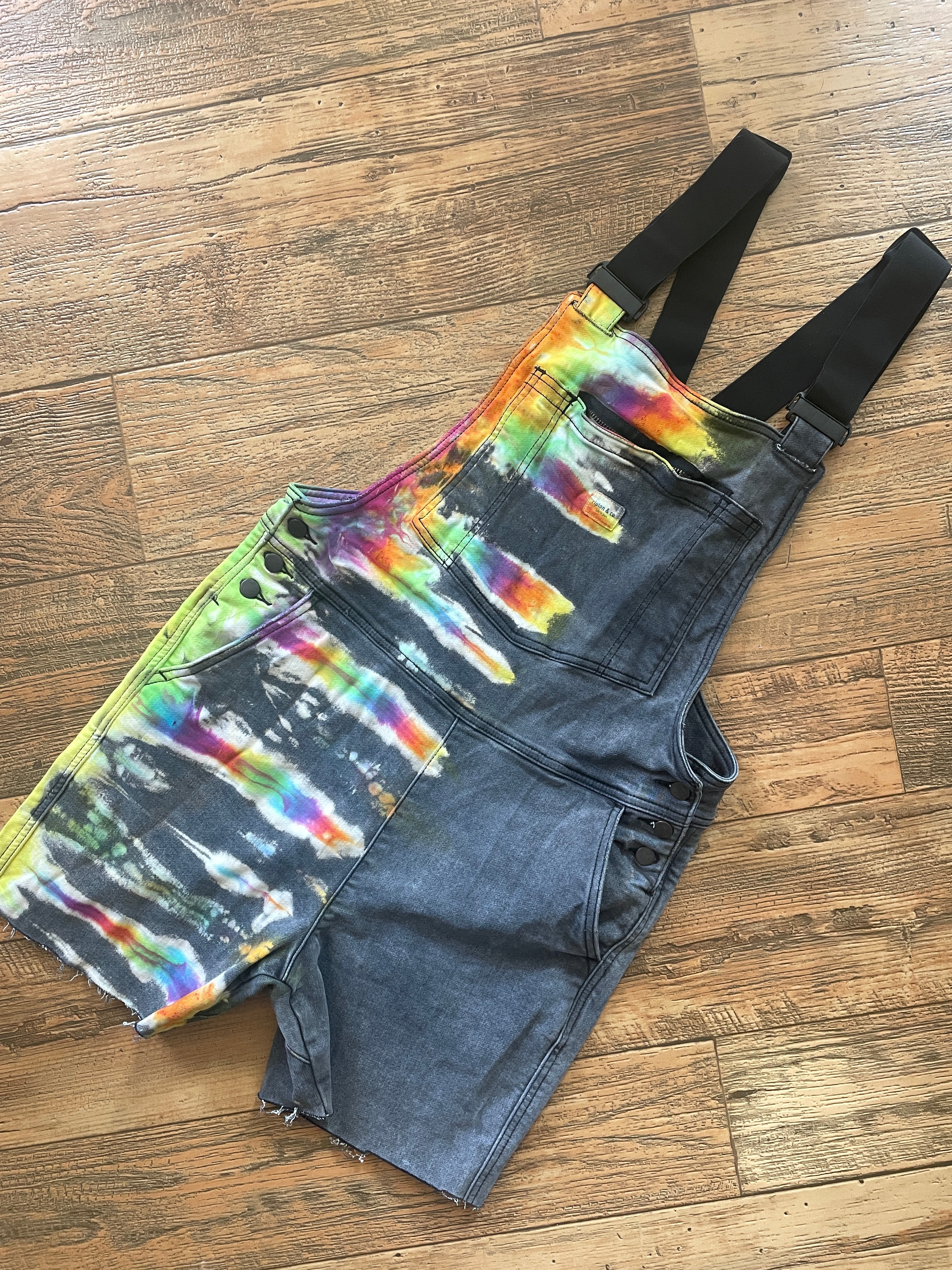 Upcycled Half-and-Half Tie Dye Ripton Overalls (Women's Medium)