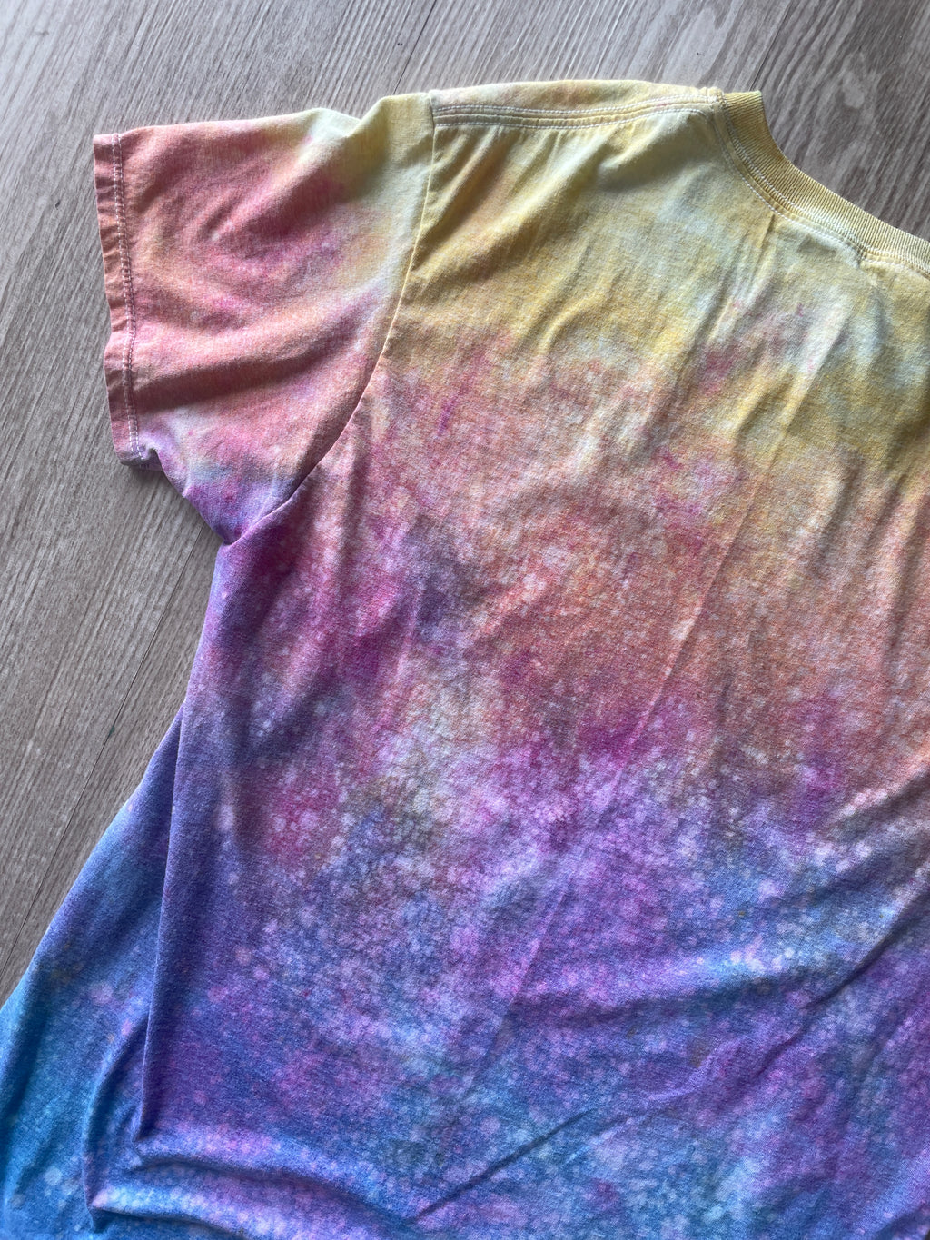 MEDIUM Men's Saguaro Cactus Sunrise Galaxy Tie Dye T-Shirt | One-Of-a-Kind Pastel Blue, Pink, and Yellow Crumpled Short Sleeve