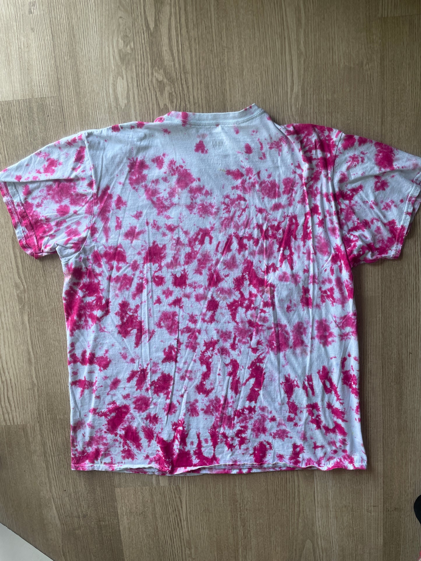 2XL Men's Prickly Pear Cactus Tie Dye T-Shirt | One-Of-a-Kind Pink and White Crumpled Short Sleeve