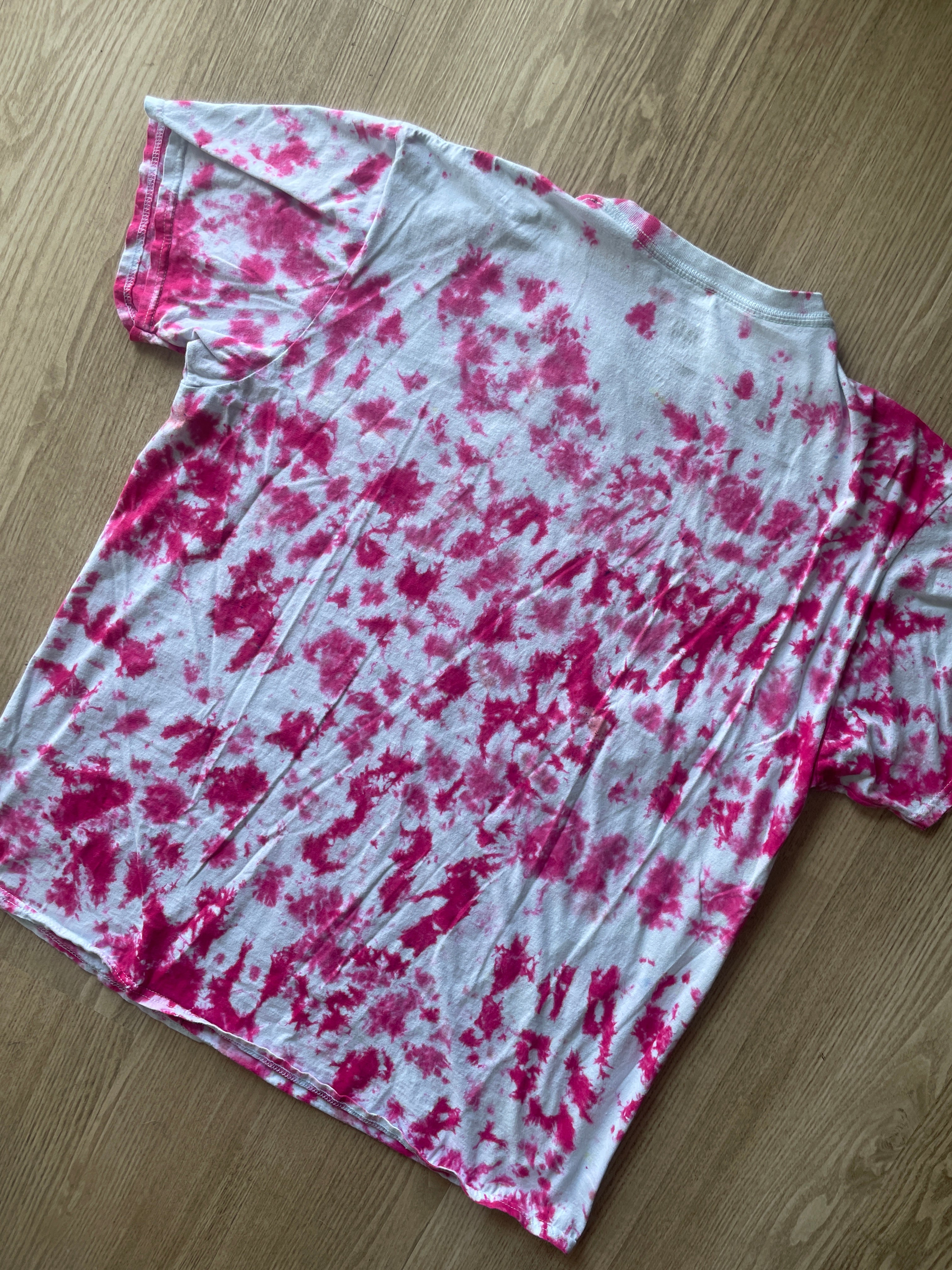 2XL Men's Prickly Pear Cactus Tie Dye T-Shirt | One-Of-a-Kind Pink and White Crumpled Short Sleeve