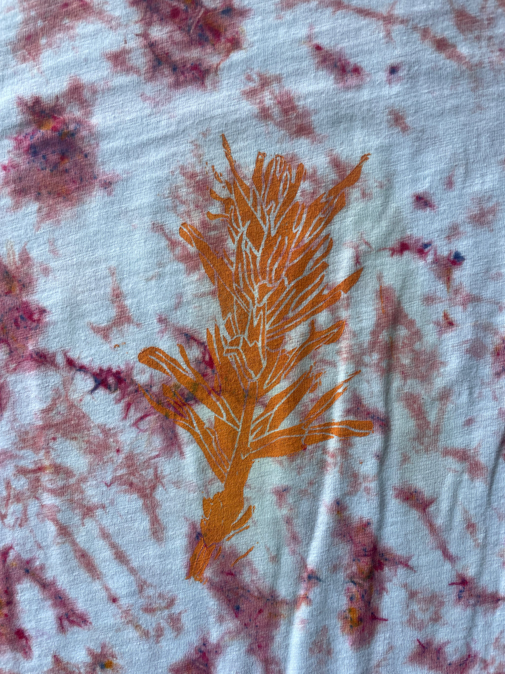 LARGE Women's Indian Paintbrush Tie Dye T-Shirt | One-Of-a-Kind Pastel Pink and White Crumpled Short Sleeve