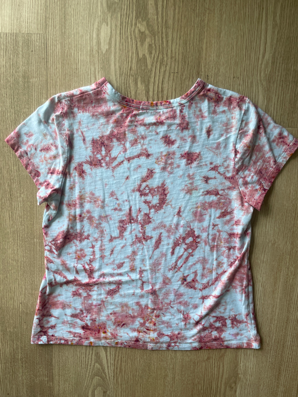 LARGE Women's Indian Paintbrush Tie Dye T-Shirt | One-Of-a-Kind Pastel Pink and White Crumpled Short Sleeve