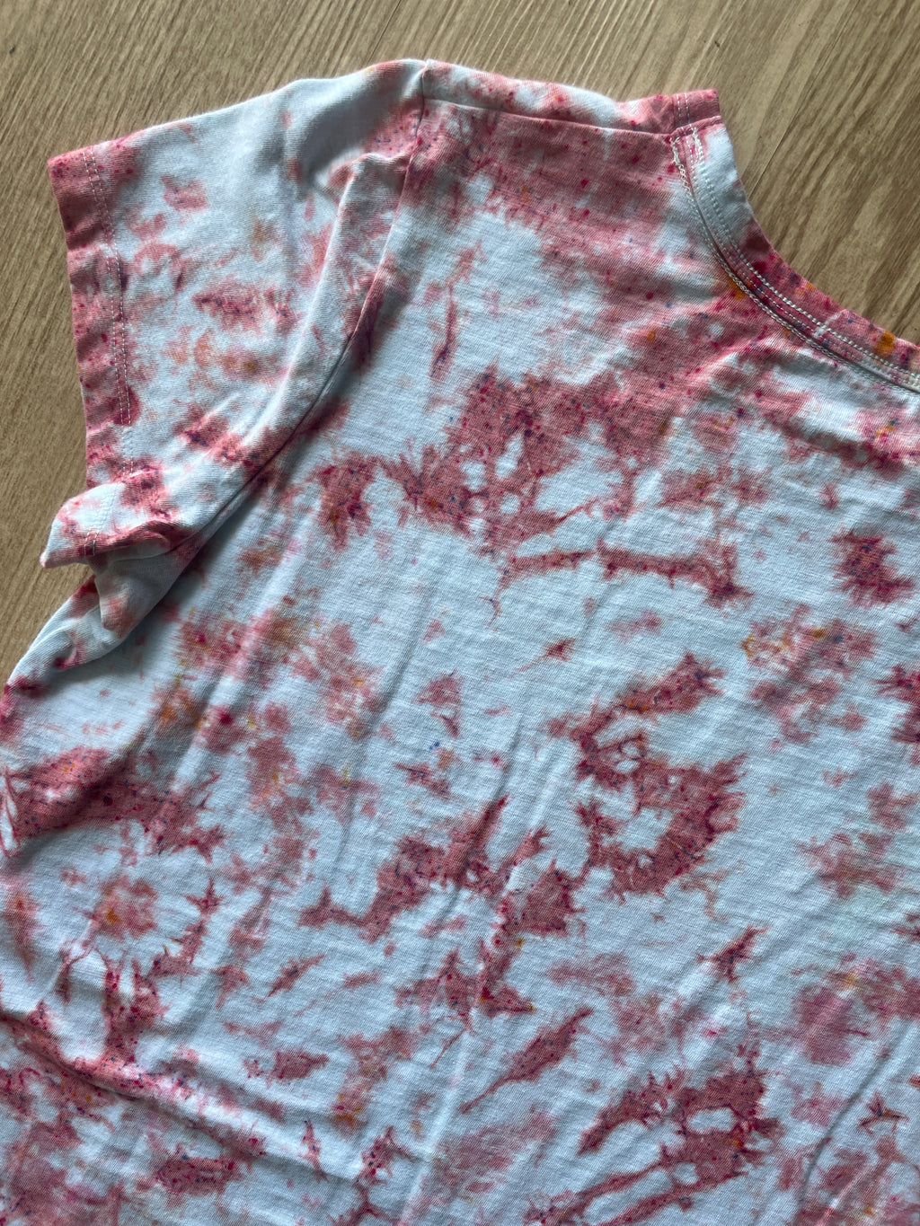 LARGE Women's Indian Paintbrush Tie Dye T-Shirt | One-Of-a-Kind Pastel Pink and White Crumpled Short Sleeve