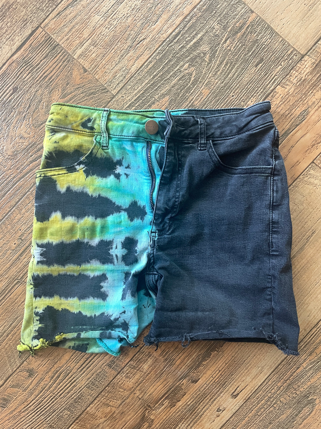 Black and Blue Tie Dye Upcycled Ripton Cutoff Jorts (Women's Size 26)