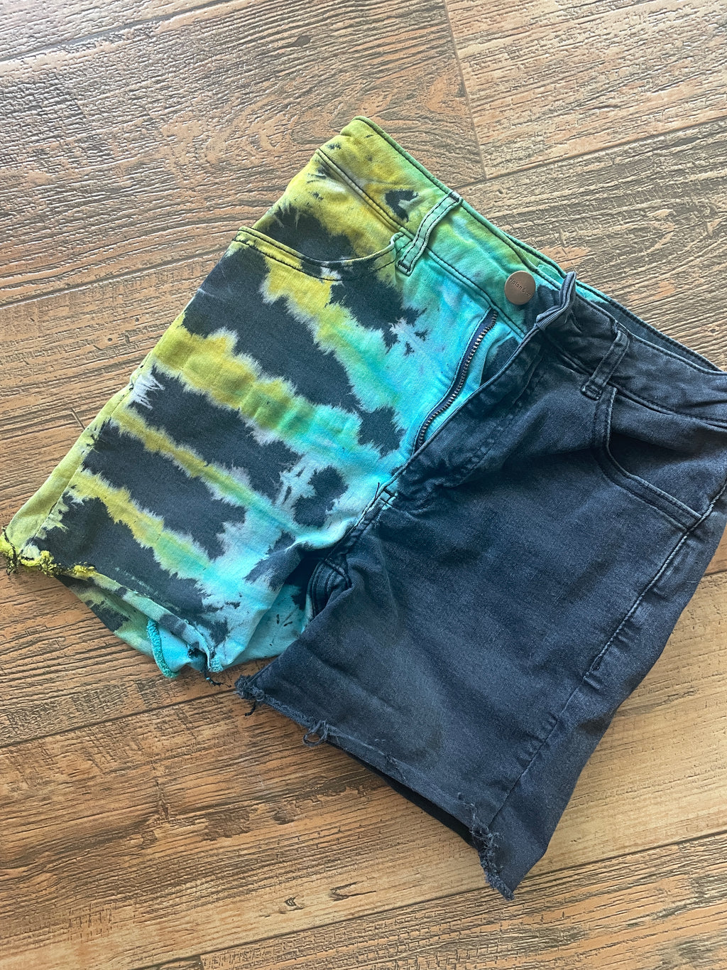 Black and Blue Tie Dye Upcycled Ripton Cutoff Jorts (Women's Size 26)