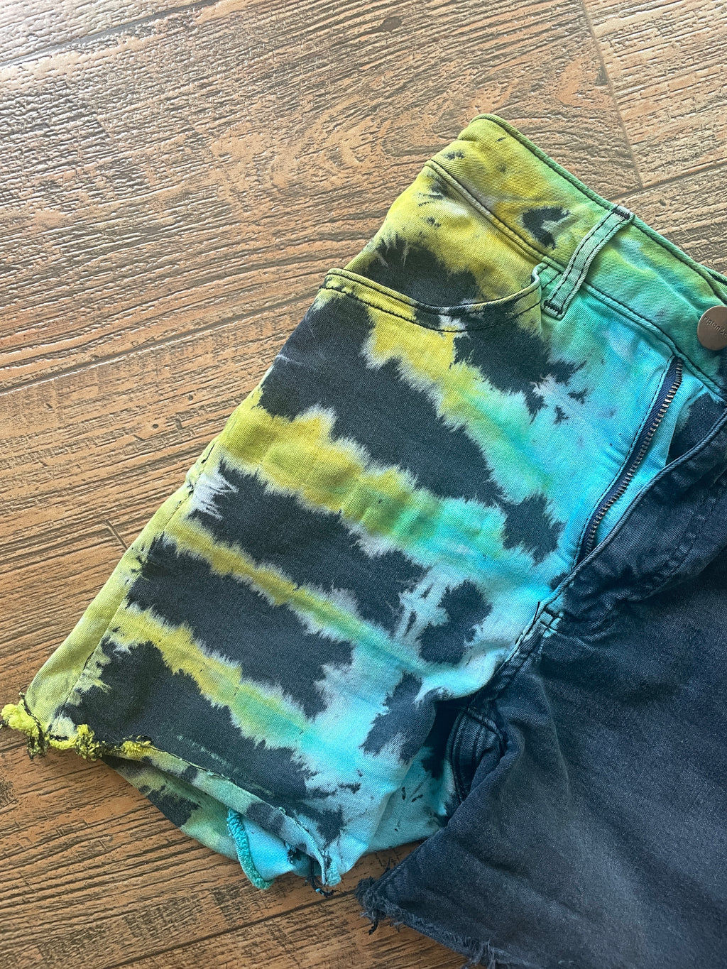 Black and Blue Tie Dye Upcycled Ripton Cutoff Jorts (Women's Size 26)