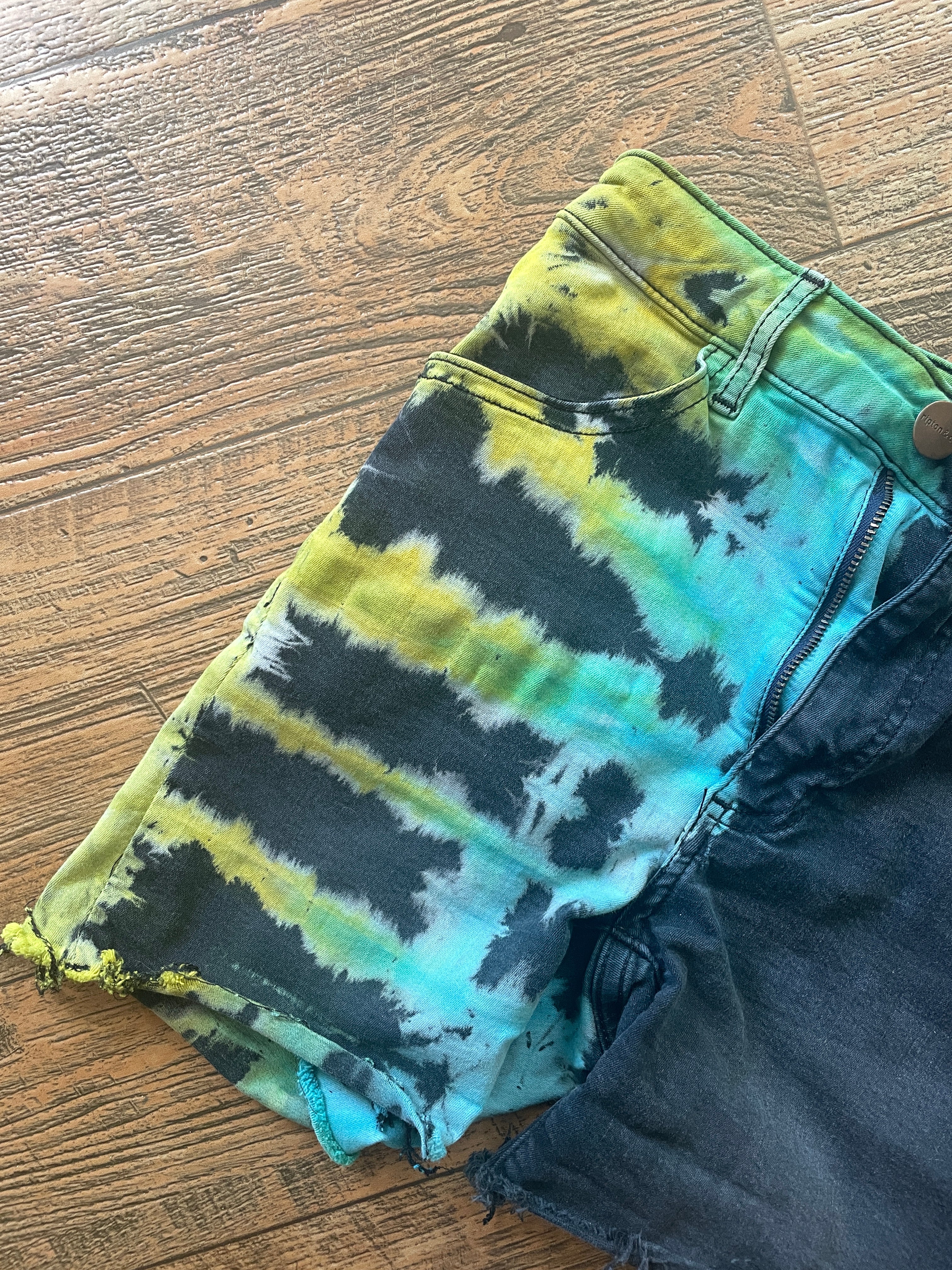 Black and Blue Tie Dye Upcycled Ripton Cutoff Jorts (Women's Size 26)
