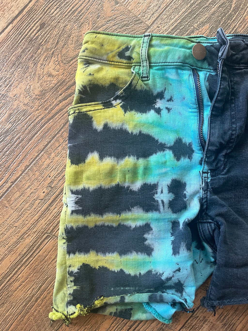 Black and Blue Tie Dye Upcycled Ripton Cutoff Jorts (Women's Size 26)