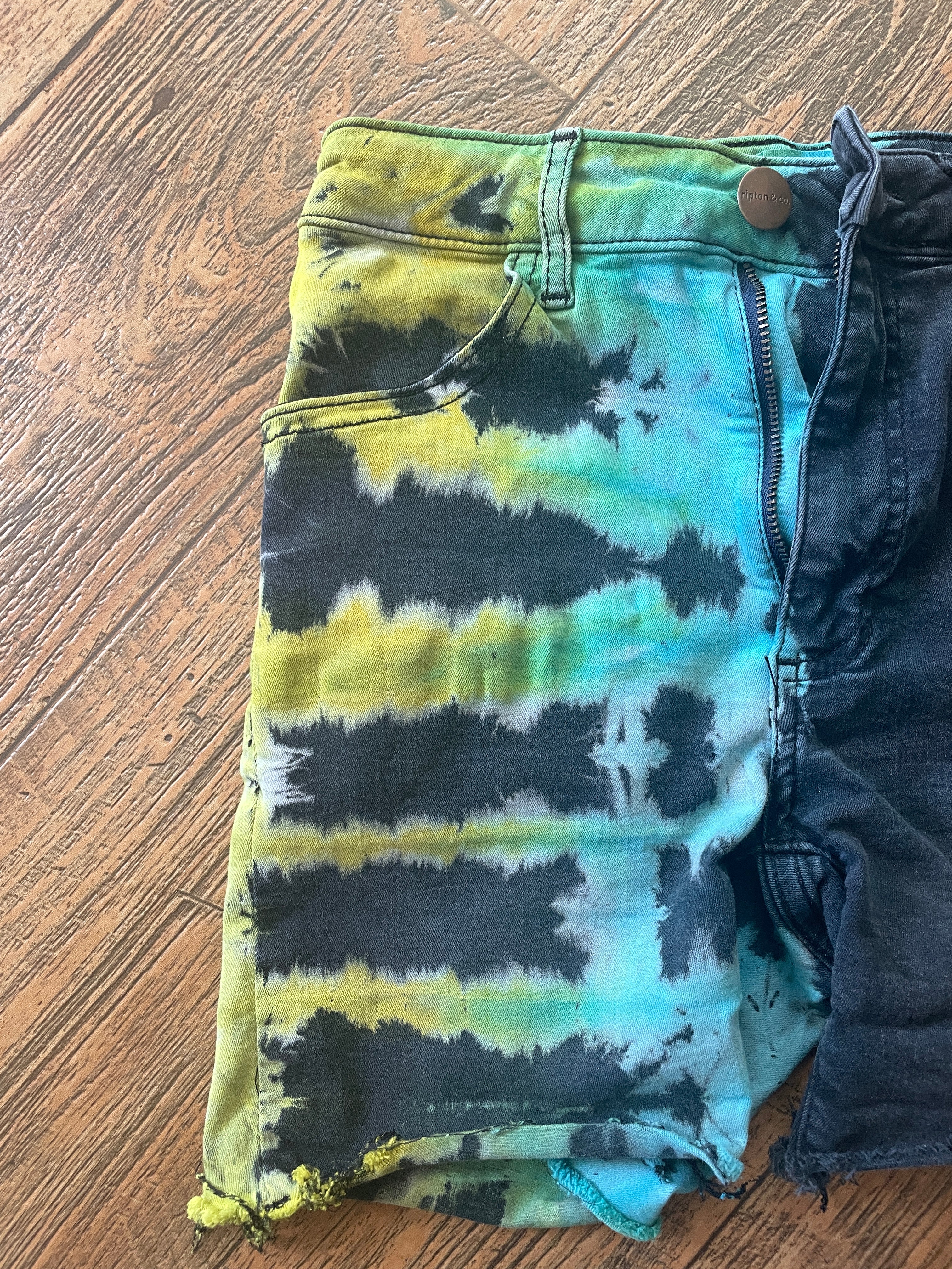Black and Blue Tie Dye Upcycled Ripton Cutoff Jorts (Women's Size 26)