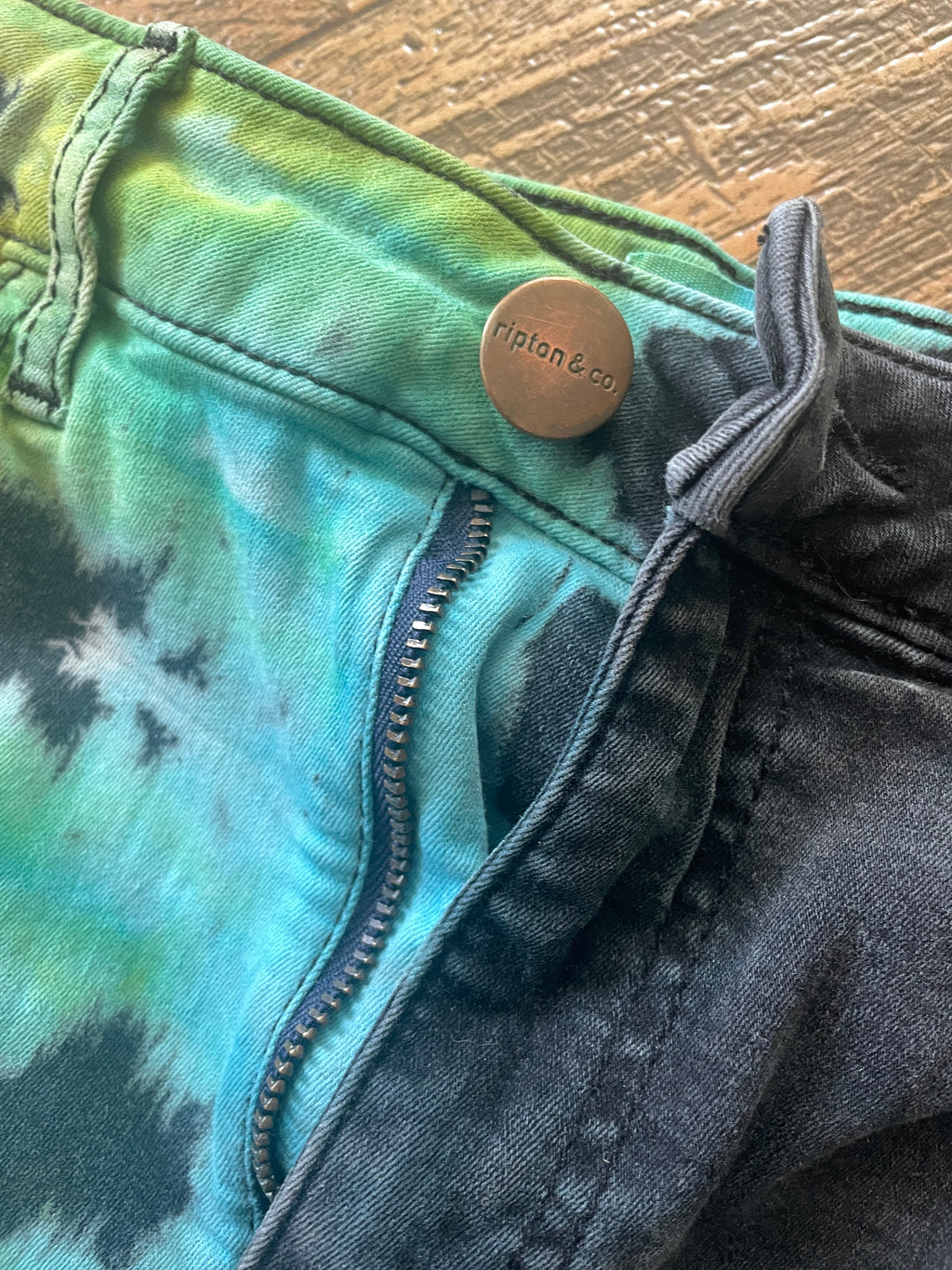 Black and Blue Tie Dye Upcycled Ripton Cutoff Jorts (Women's Size 26)