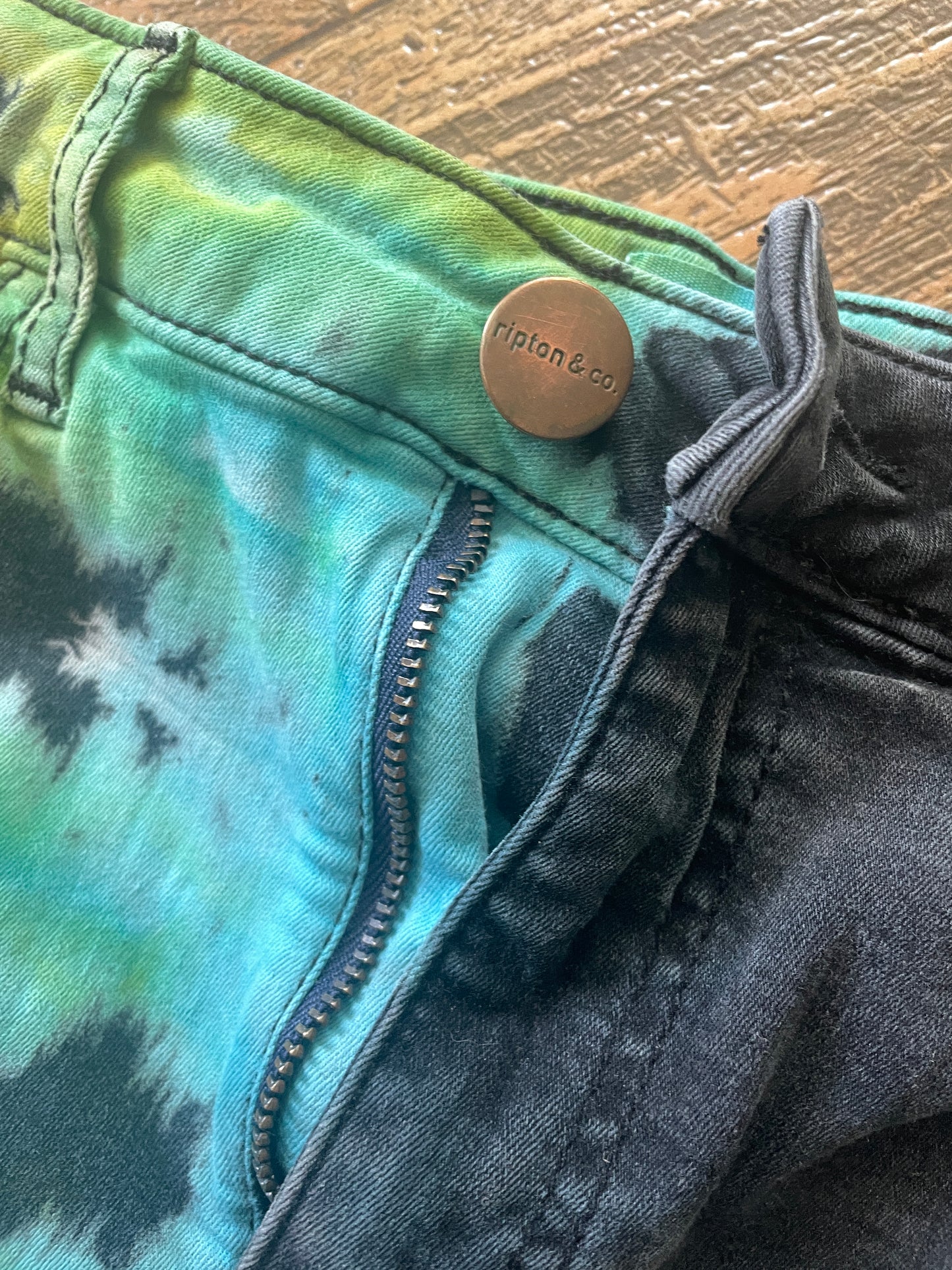 Black and Blue Tie Dye Upcycled Ripton Cutoff Jorts (Women's Size 26)