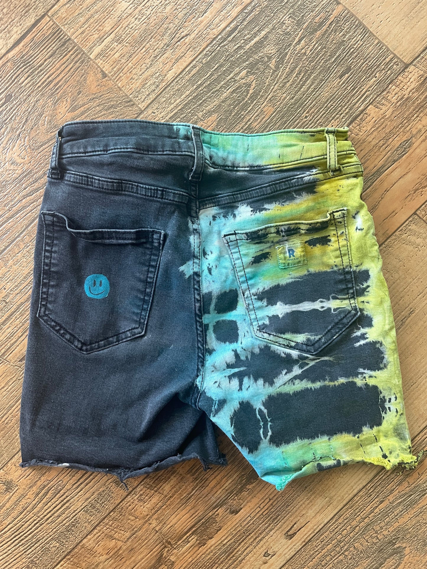 Black and Blue Tie Dye Upcycled Ripton Cutoff Jorts (Women's Size 26)