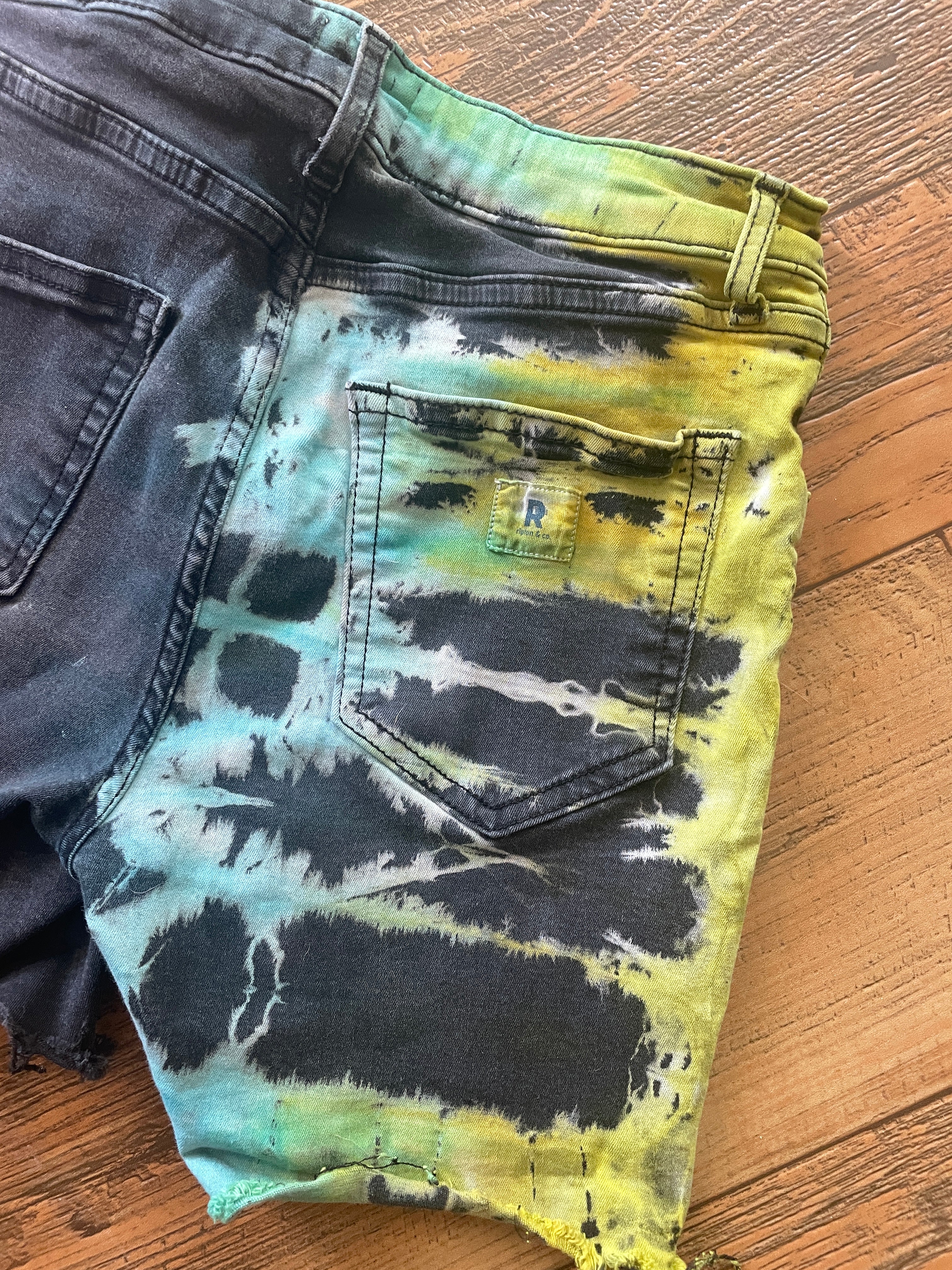 Black and Blue Tie Dye Upcycled Ripton Cutoff Jorts (Women's Size 26)