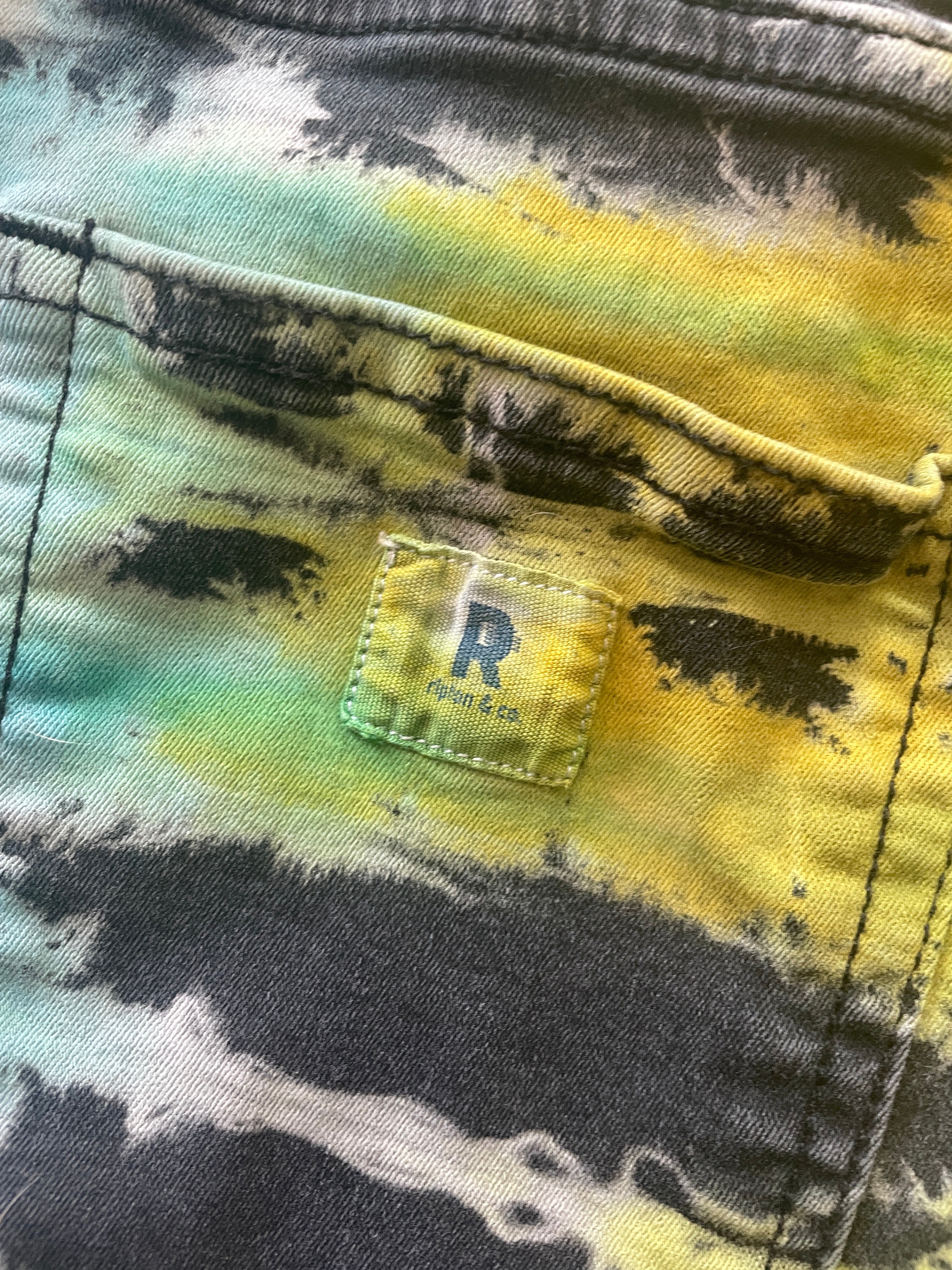 Black and Blue Tie Dye Upcycled Ripton Cutoff Jorts (Women's Size 26)