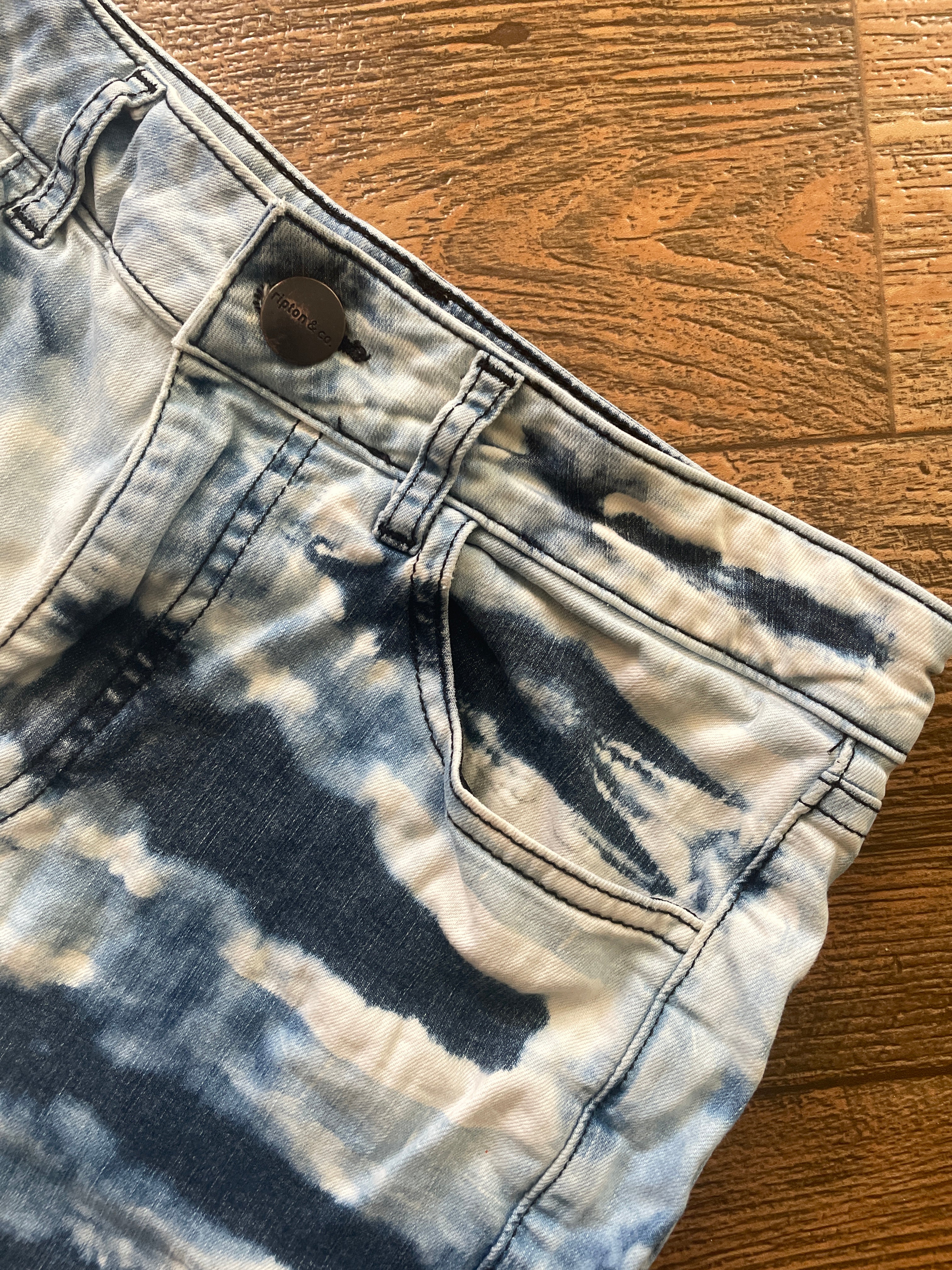 Blue and White Upcycled Ripton Cutoff Jorts (Women's Size 26)