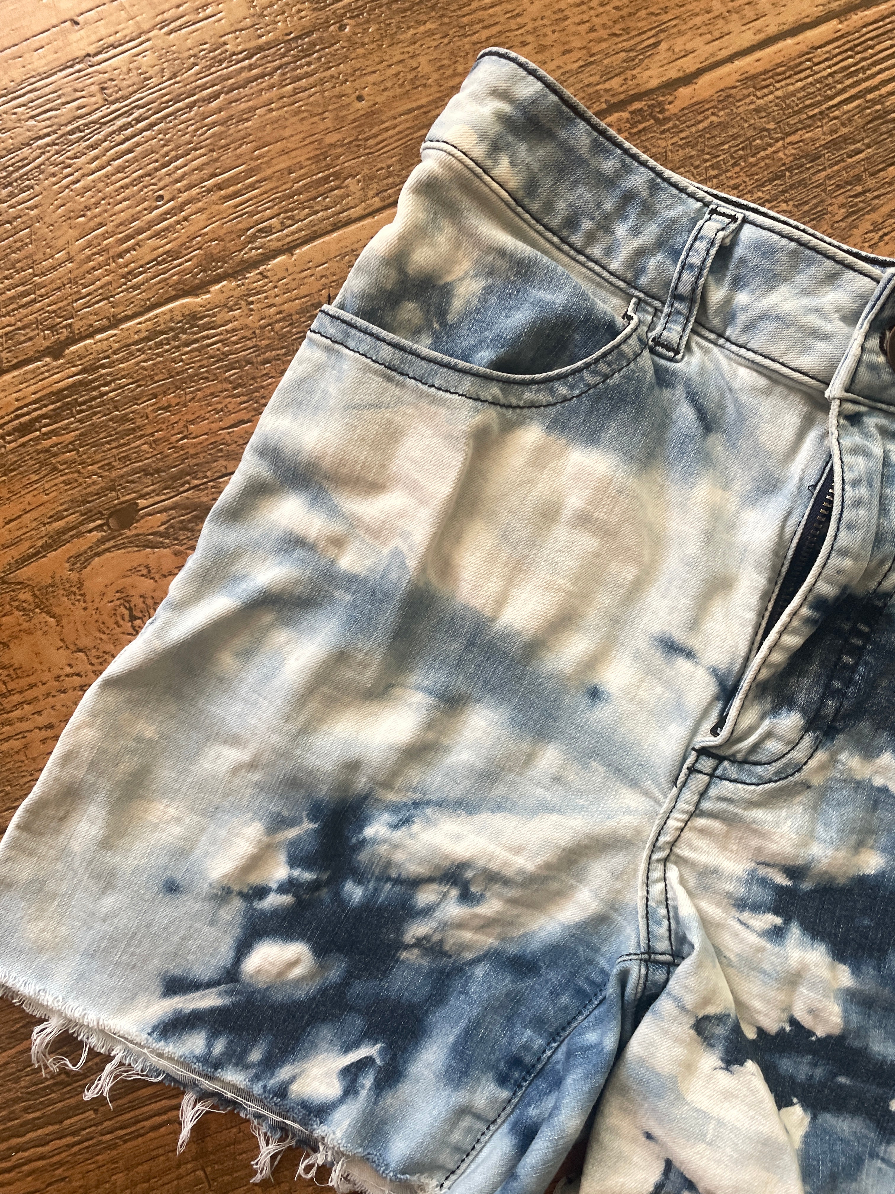 Blue and White Upcycled Ripton Cutoff Jorts (Women's Size 26)