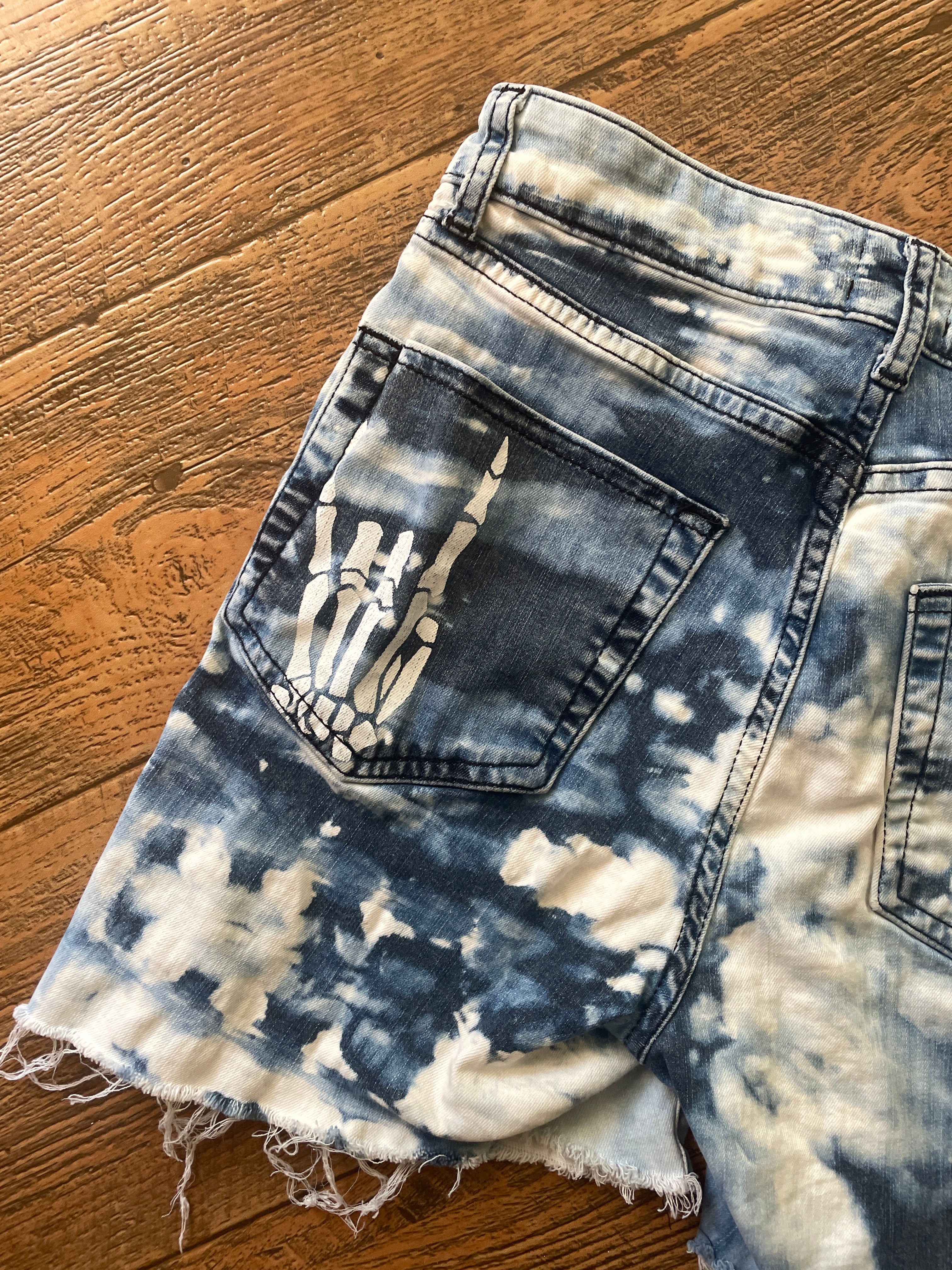 Blue and White Upcycled Ripton Cutoff Jorts (Women's Size 26)