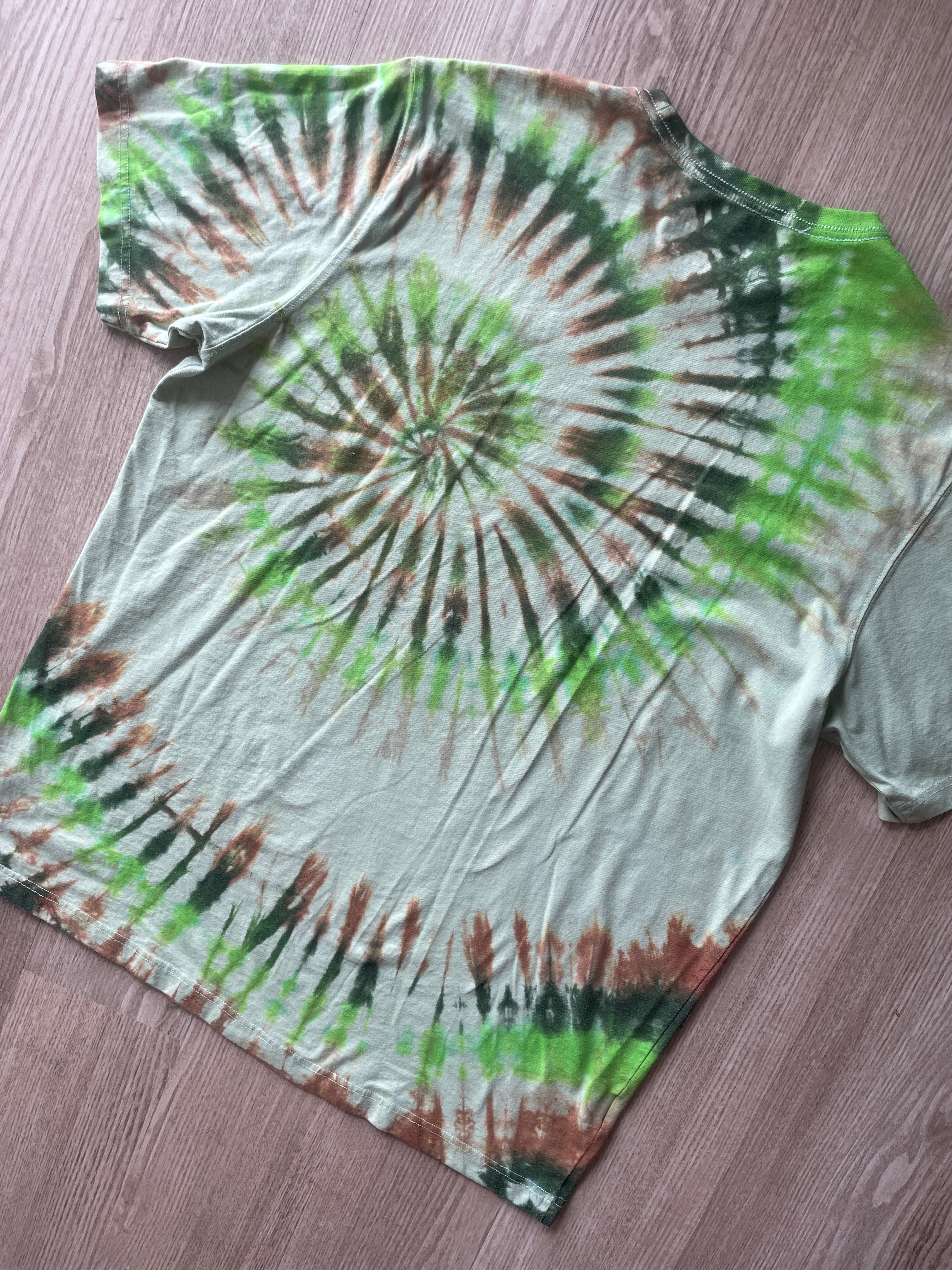 XL Tall Men’s Eddie Bauer Saguaro Cactus Earth Tones Handmade Tie Dye T-Shirt | One-Of-a-Kind Pastel Yellow and Green Short Sleeve