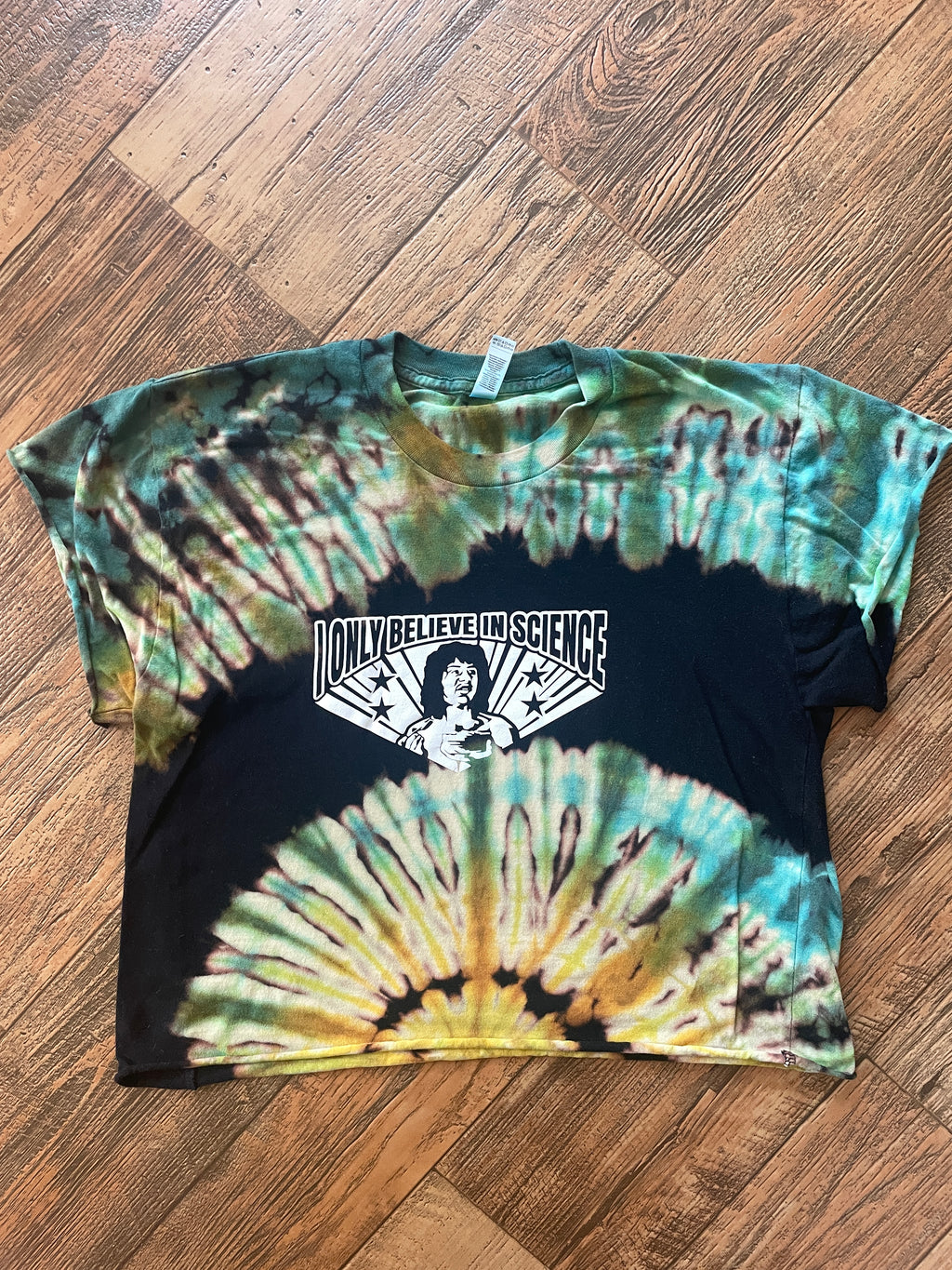I Only Believe in Science Nacho Libre Handmade Tie Dye Crop Top (Men's Medium)
